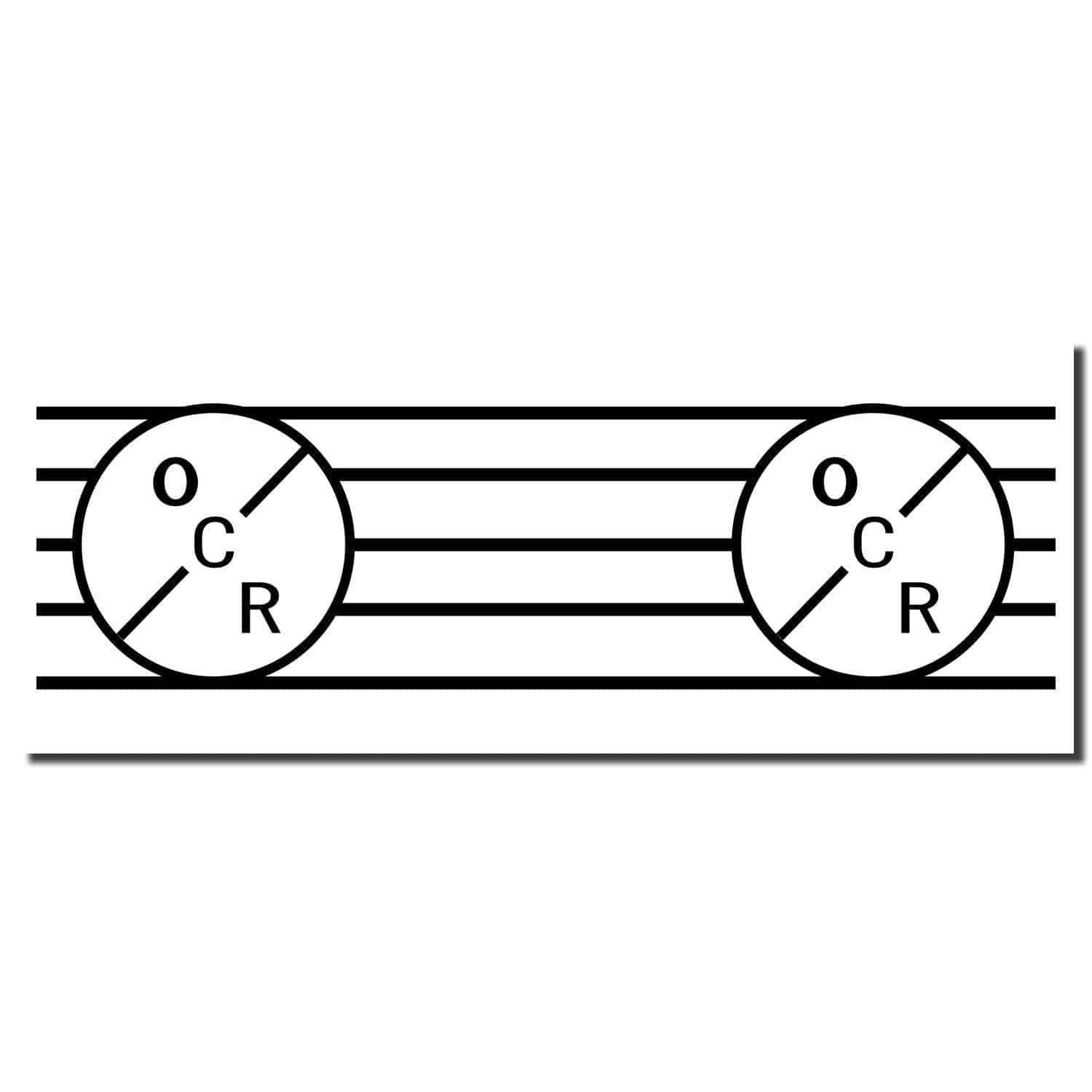 Image of the Large Pre-Inked OCR Stamp imprint showing two circular OCR symbols with horizontal lines in the background.