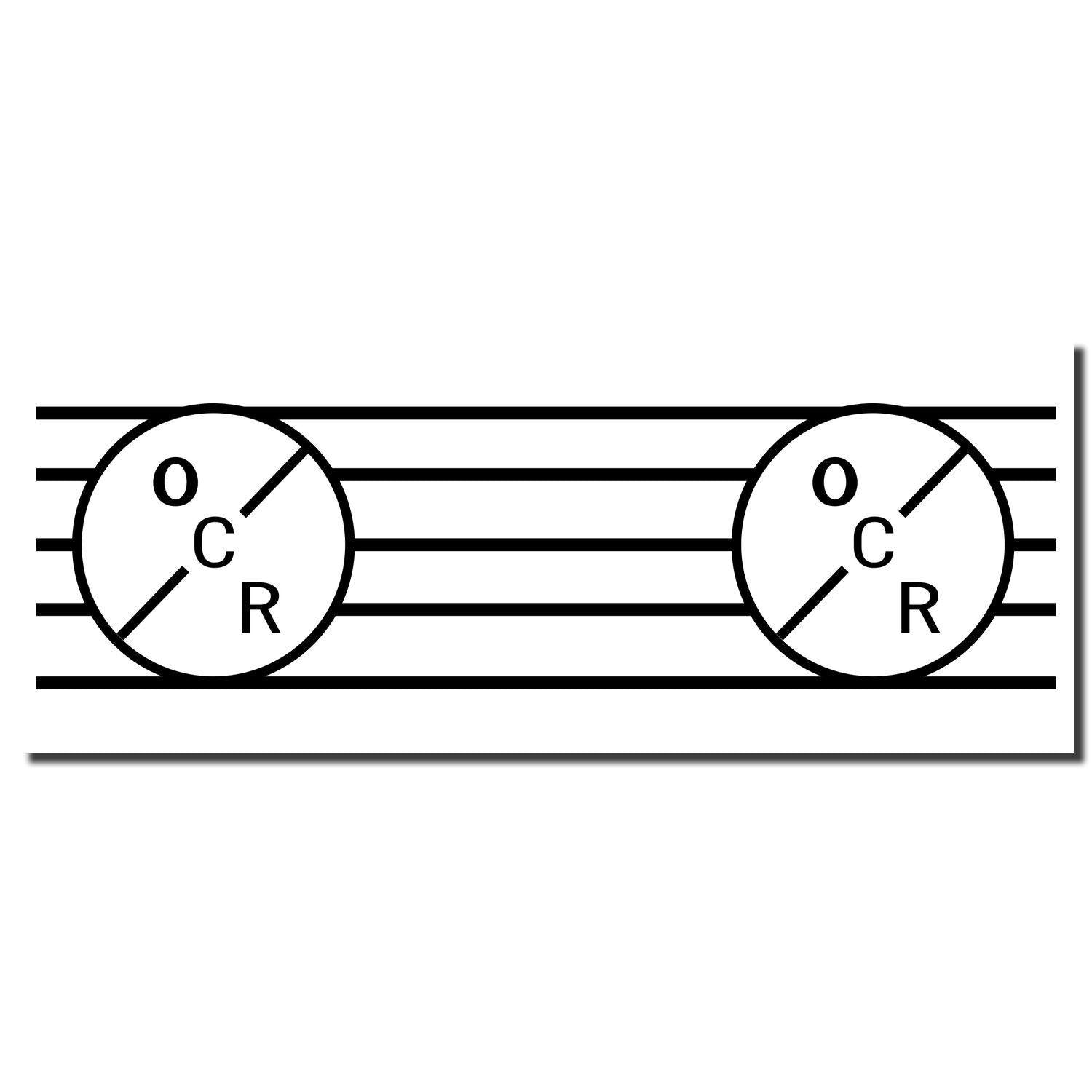 Image of an OCR Rubber Stamp imprint with two circular designs, each containing the letters O, C, and R on a lined background.