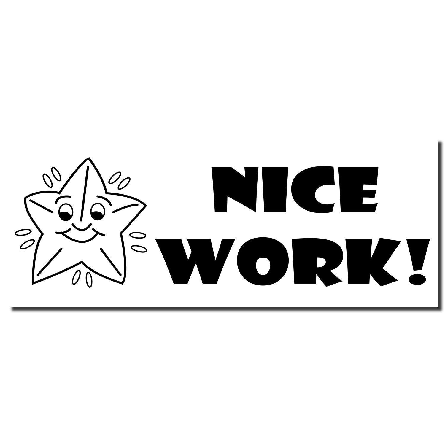 Large Pre-Inked Nice Work Stamp with a smiling star and bold Nice Work! text in black on a white background.