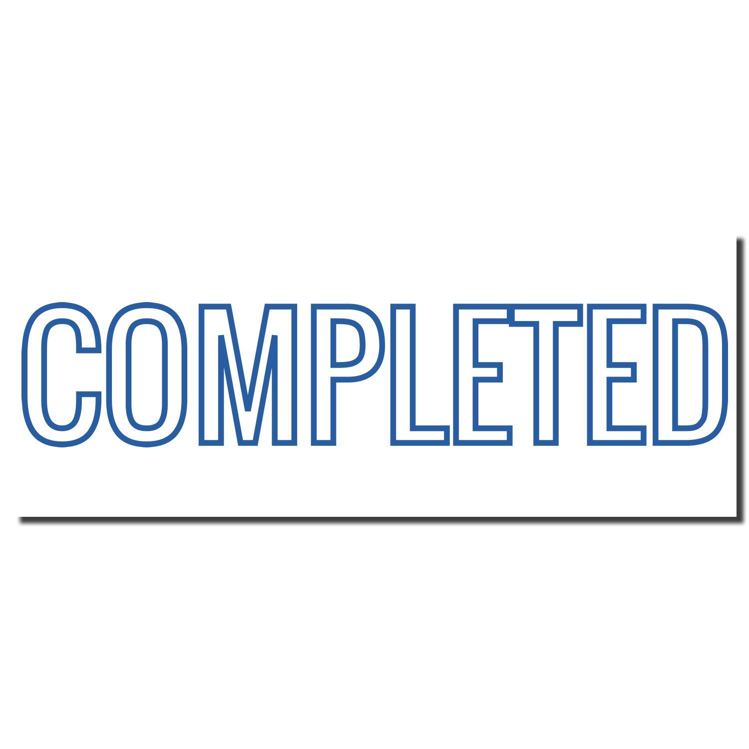 Blue Completed Xstamper Stamp imprint showing the word COMPLETED in bold blue letters on a white background.