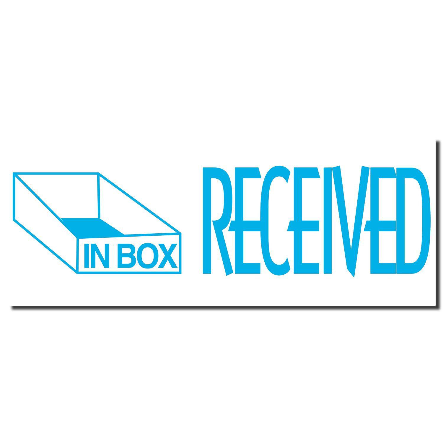Blue Received Xstamper Stamp imprint showing a blue IN BOX icon and the word RECEIVED in bold blue letters on a white background.