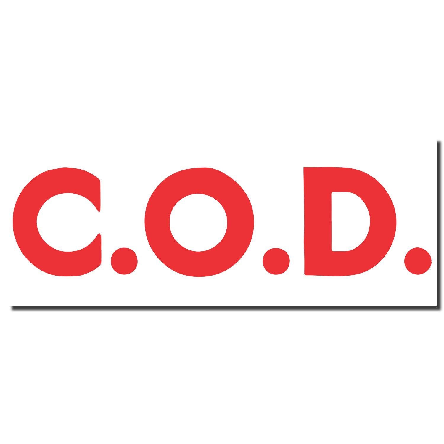 Red 'C.O.D.' text stamped on white background with Jumbo Bold Red C.O.D. Xstamper Stamp.