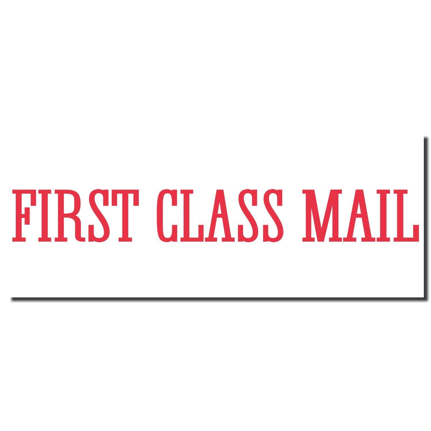 Bold Red First Class Mail Xstamper Stamp imprint in red capital letters on a white background.