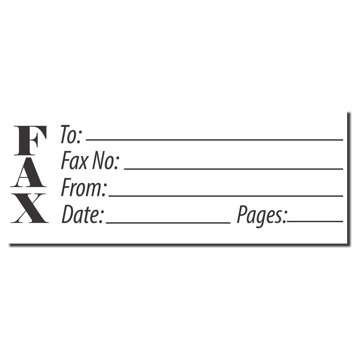 Jumbo Fax Xstamper Stamp imprint with fields for To, Fax No, From, Date, and Pages. Ideal for organizing fax details efficiently.
