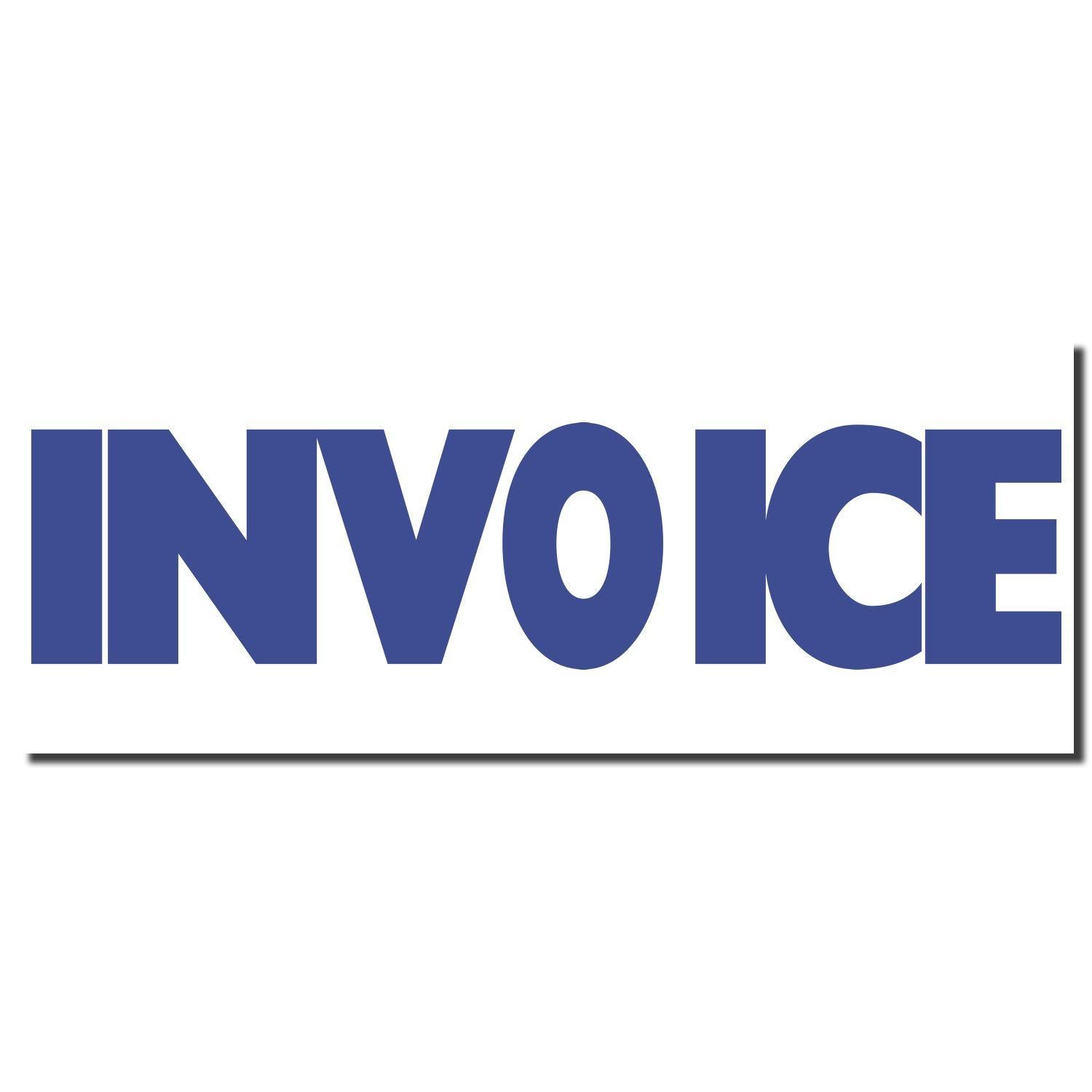 Blue imprint of the word 'INVOICE' in bold capital letters from the Invoice Xstamper Stamp on a white background.