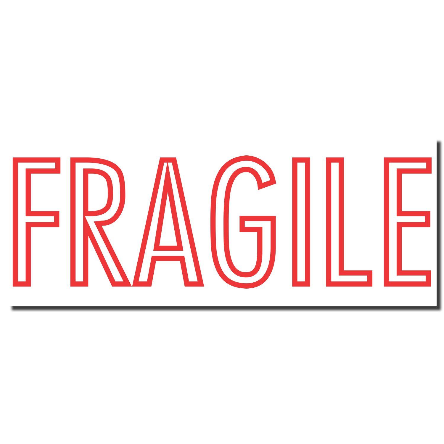Red Fragile Xstamper Stamp imprint with bold red letters spelling FRAGILE on a white background.