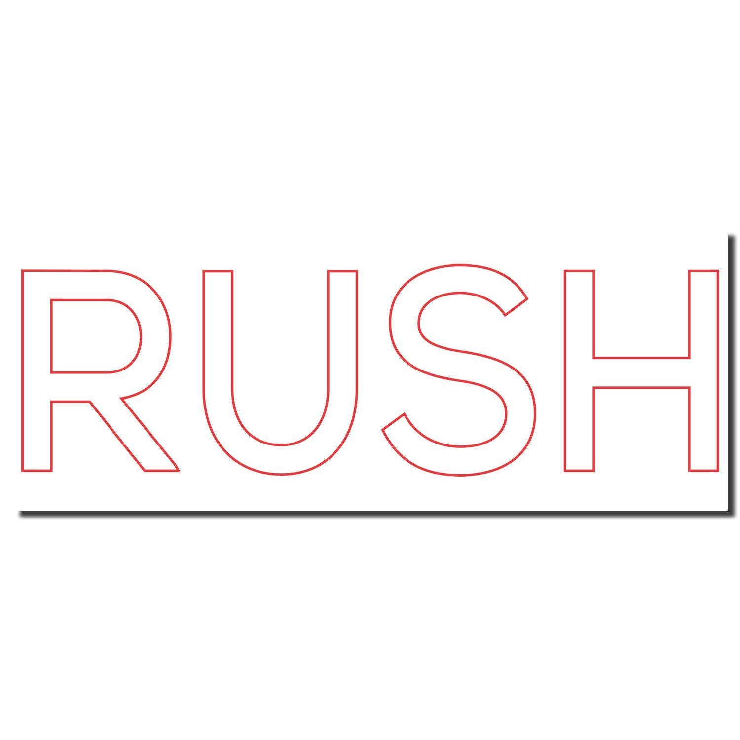 Red Rush Xstamper Stamp imprint showing the word RUSH in bold red letters on a white background.