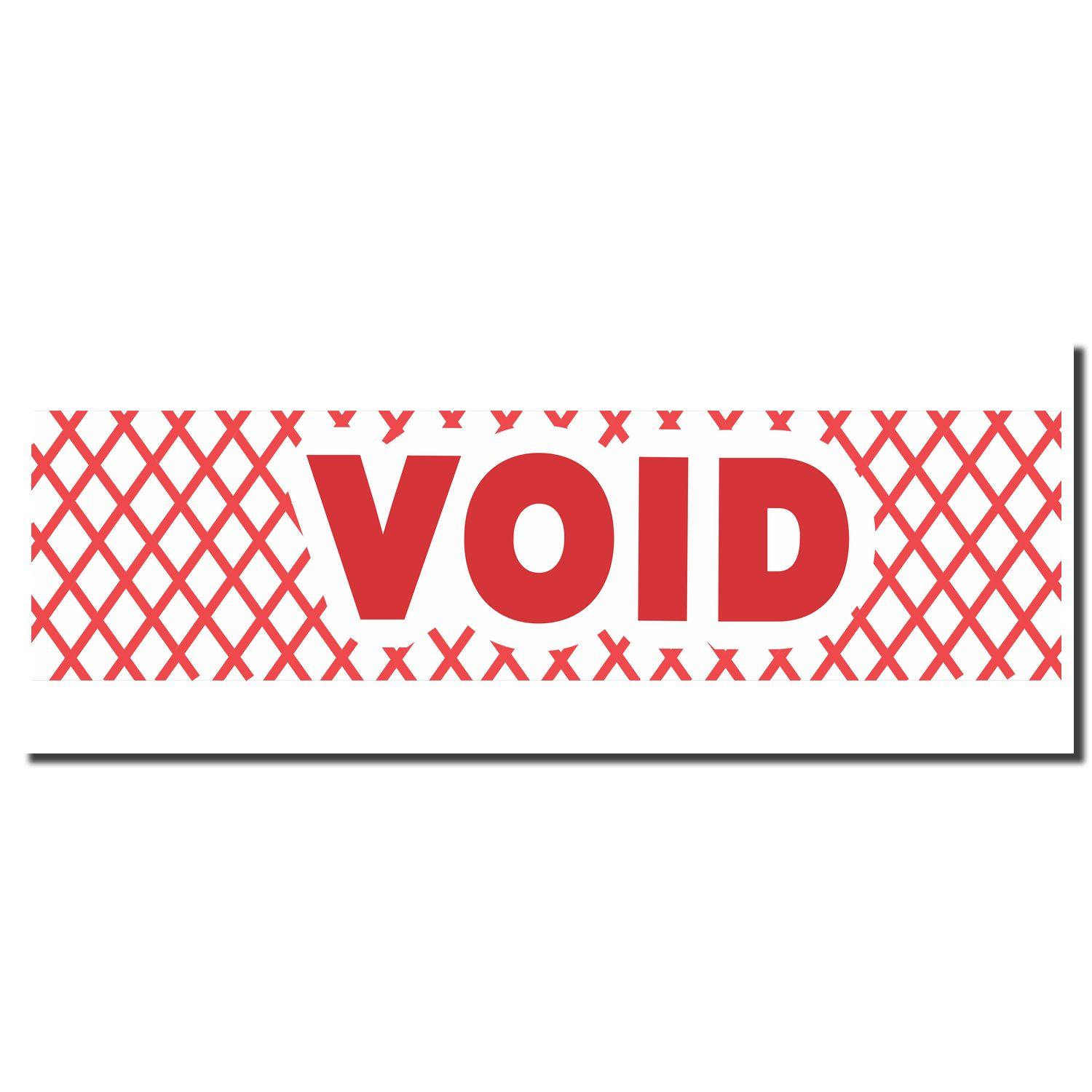 Red Void Xstamper Stamp imprint showing the word VOID in bold red letters with a red crosshatch pattern in the background.