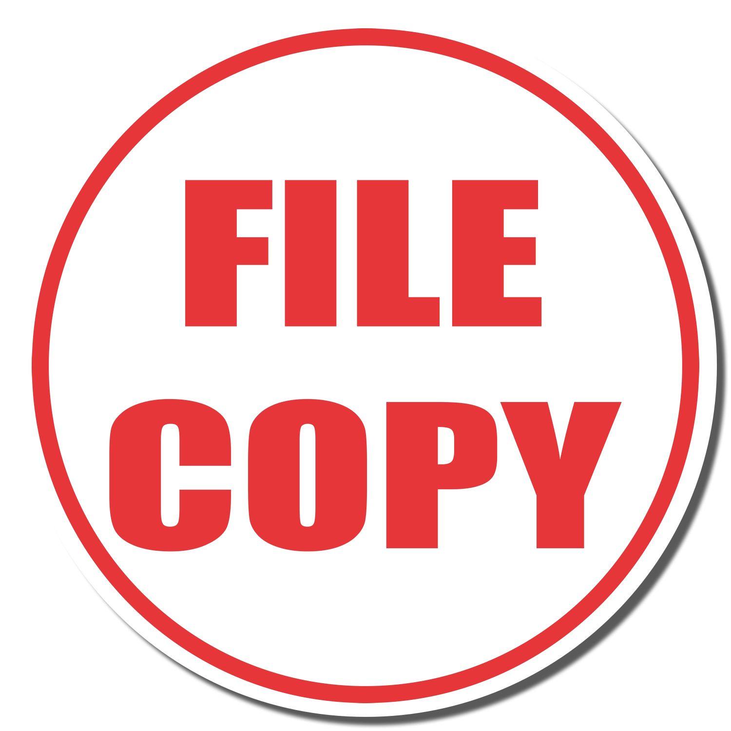 Red FILE COPY text inside a red circle on a white background, imprinted by the Round File Copy Xstamper Stamp.