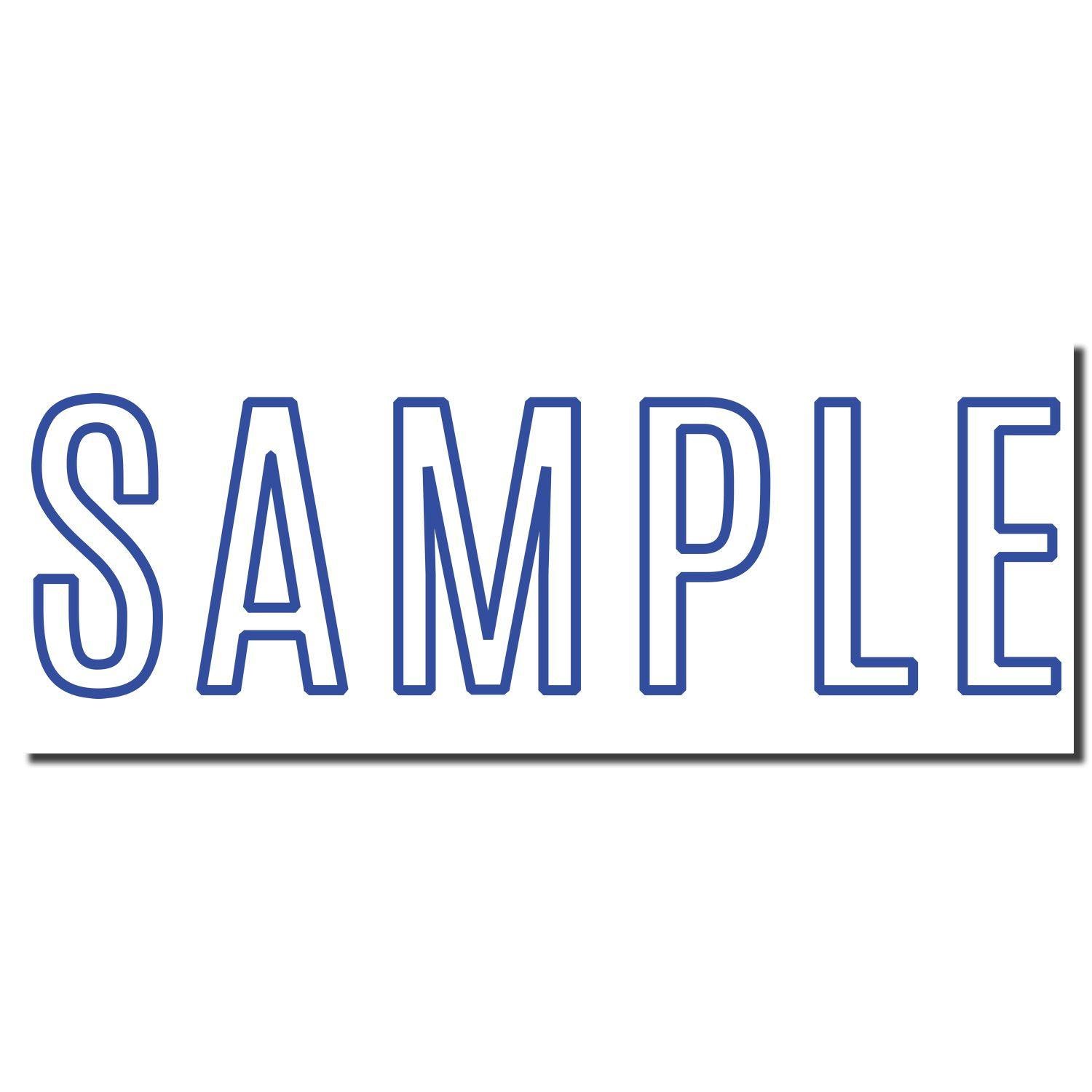 Blue imprint of the word 'SAMPLE' created by Sample Xstamper Stamp on a white background."