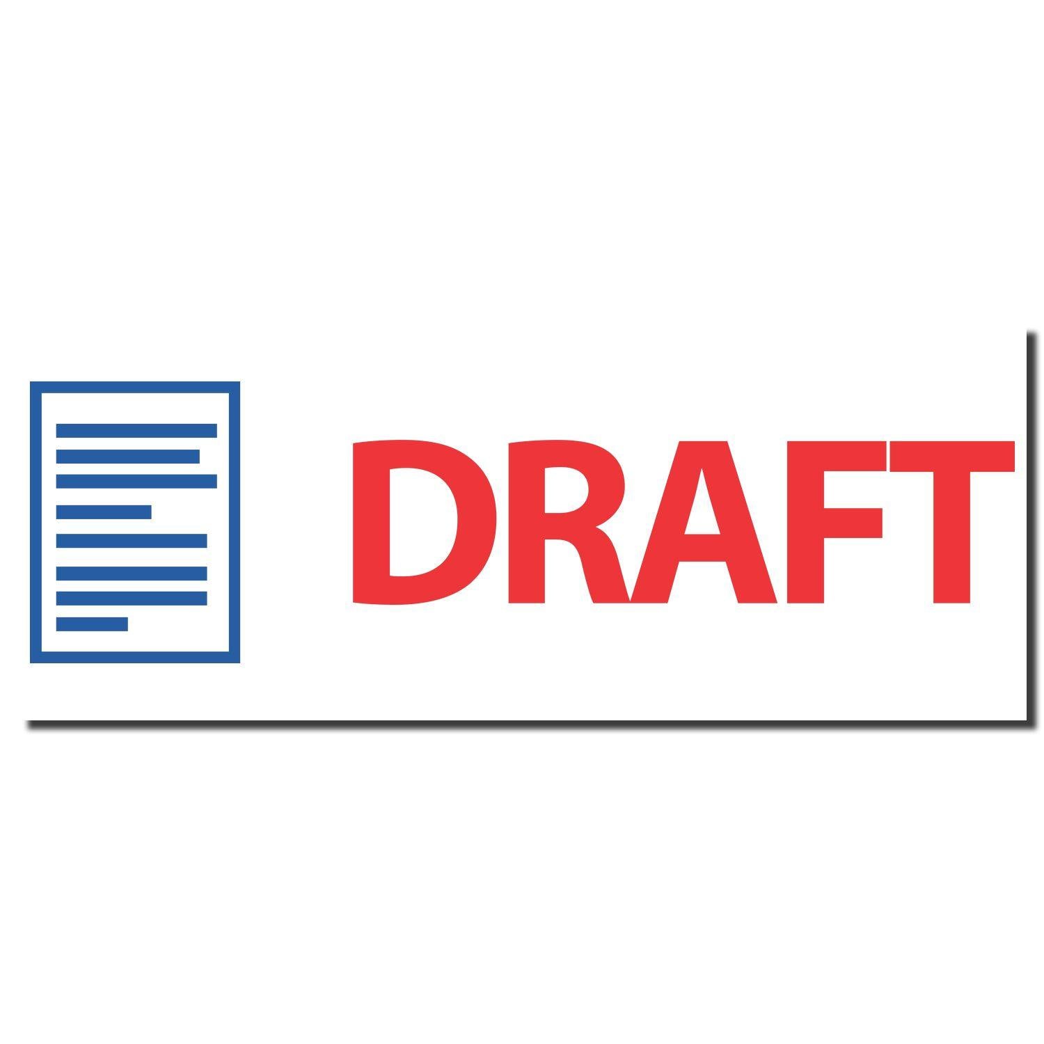 Image of the Two-Color Draft Xstamper Stamp imprint showing a blue document icon and the word DRAFT in bold red letters.