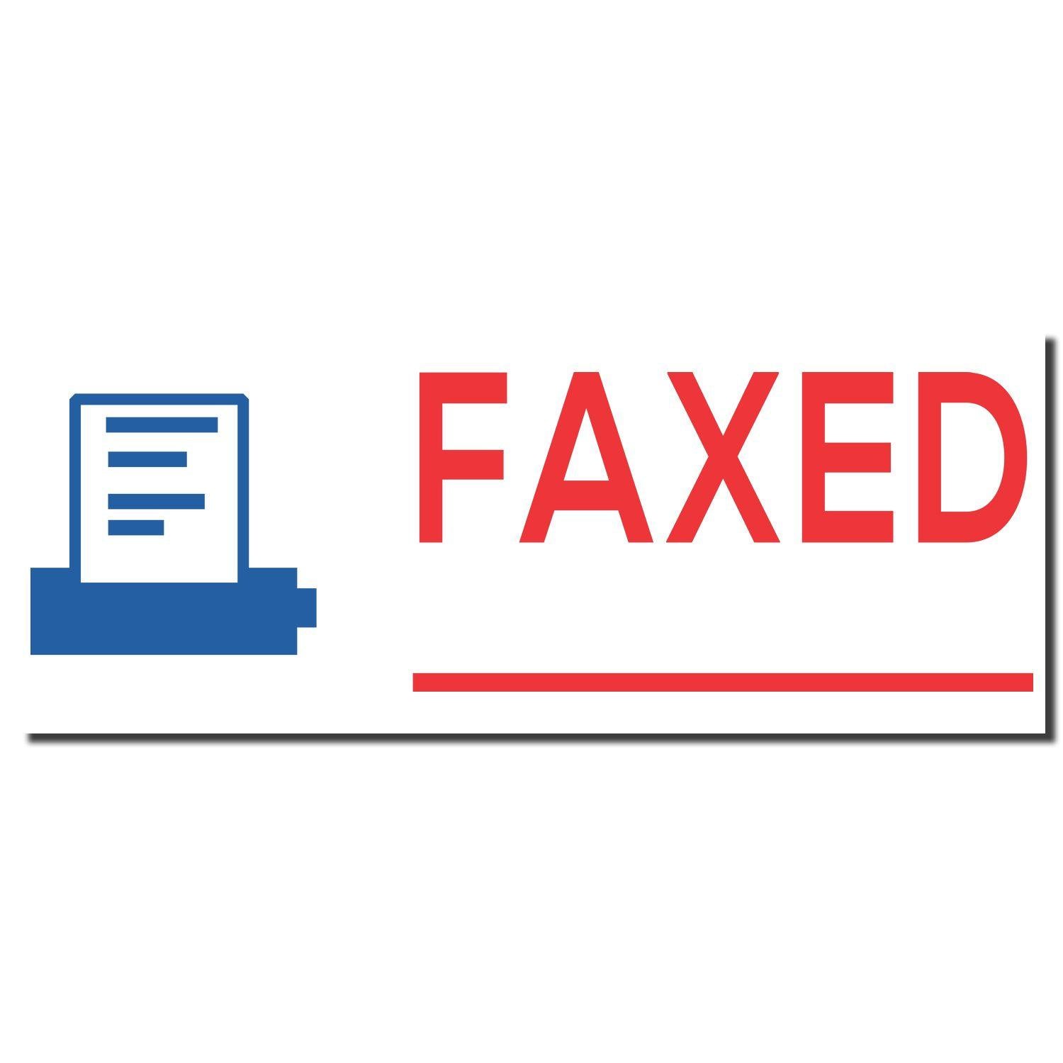 Two-Color Faxed Xstamper Stamp imprint showing a blue document icon on the left and the word FAXED in red with a red underline on the right.