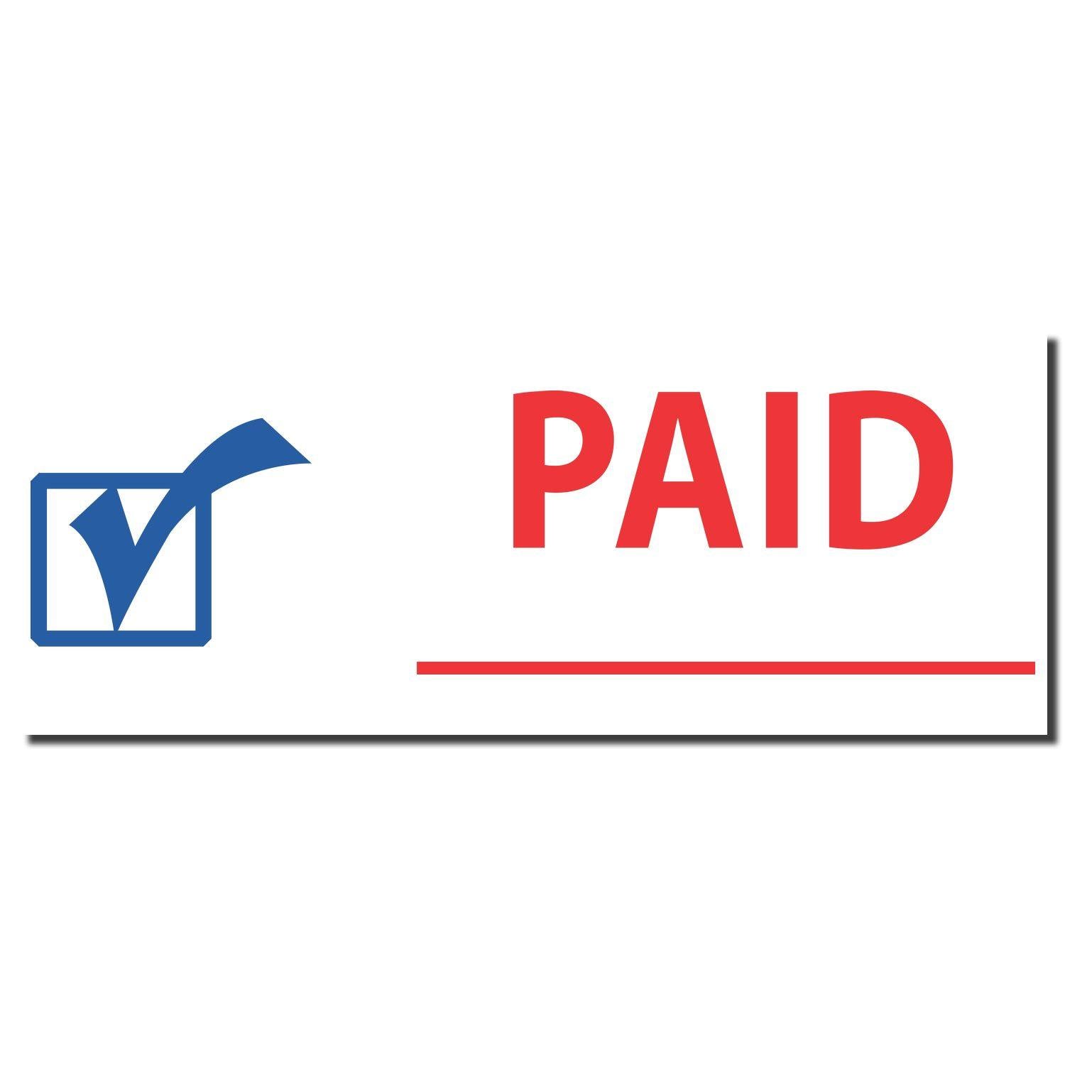 Two-Color Paid Xstamper Stamp imprint with a blue checkmark in a box on the left and the word PAID in red with a red line underneath.