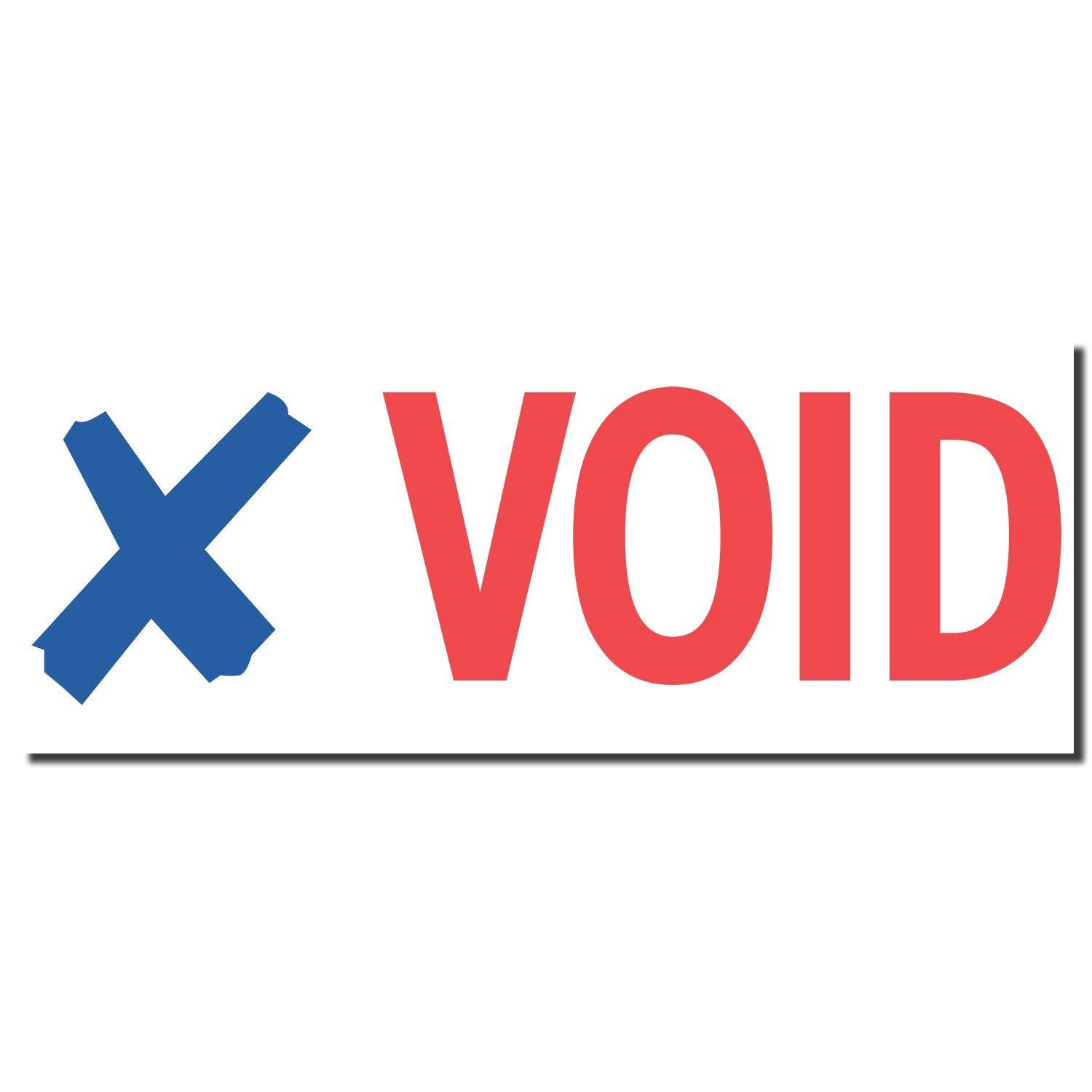 Two-Color Void Xstamper Stamp imprint showing a blue X and red VOID text on a white background.