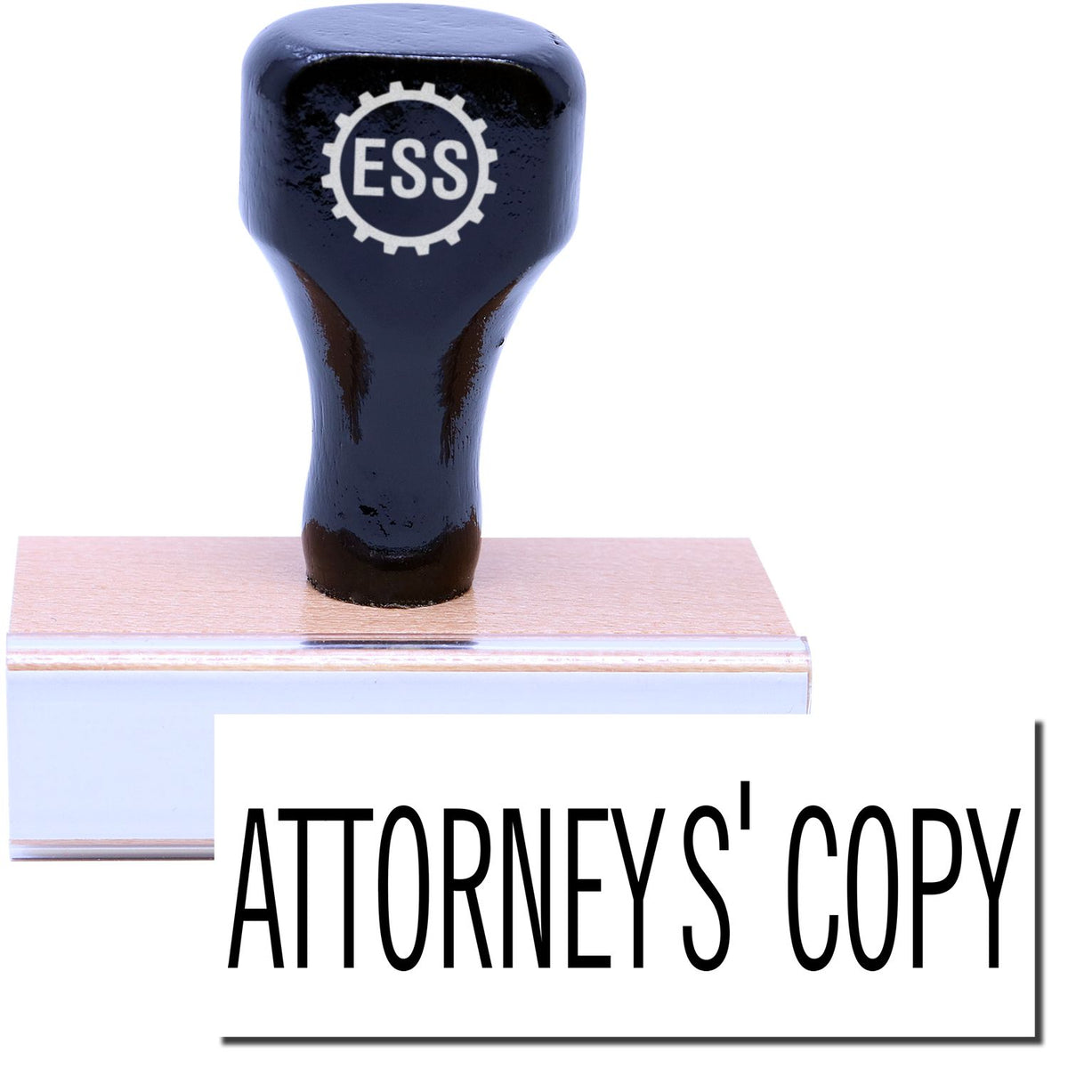 A stock office rubber stamp with a stamped image showing how the text &quot;ATTORNEYS&#39; COPY&quot; is displayed after stamping.