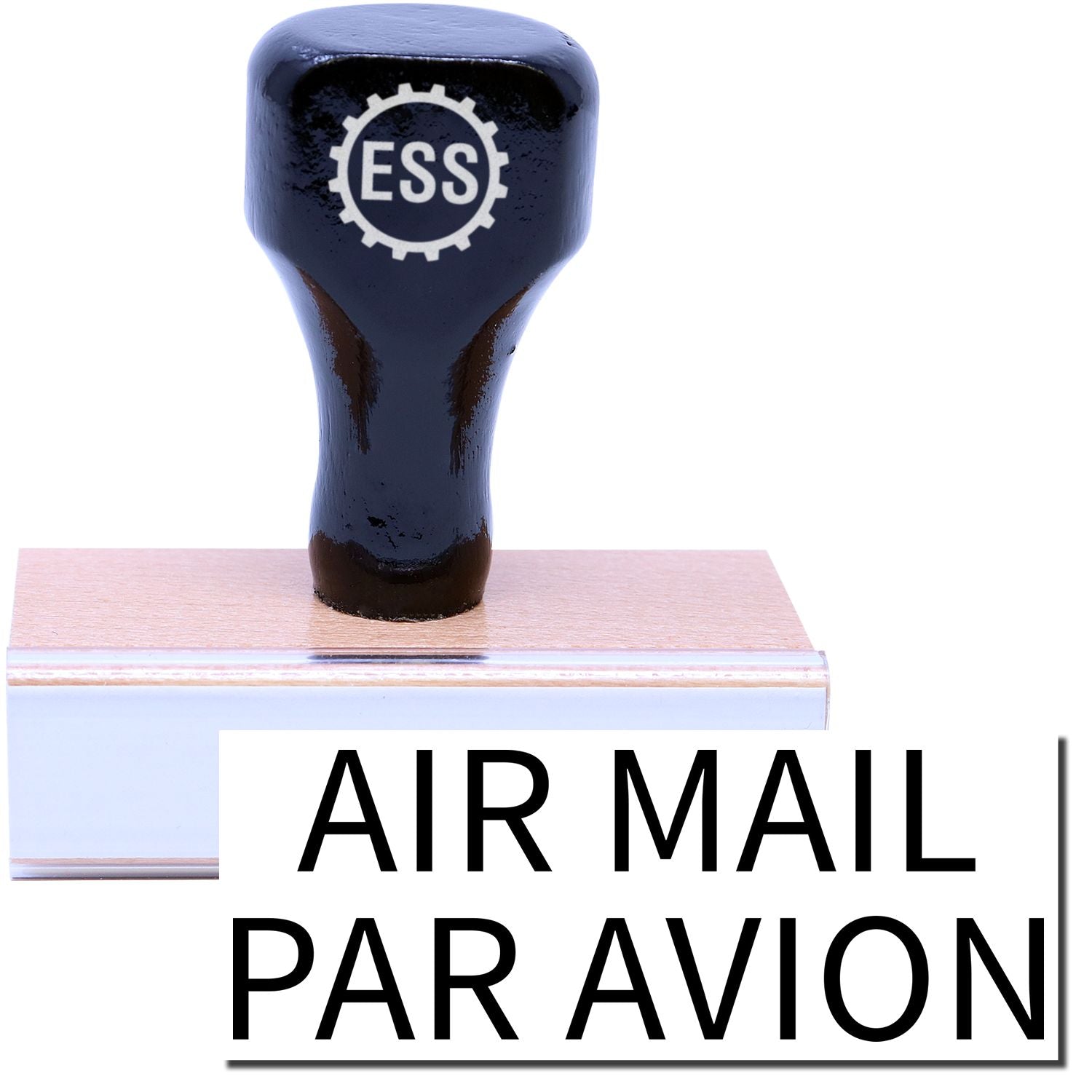 A stock office rubber stamp with a stamped image showing how the text "AIR MAIL PAR AVION" is displayed after stamping.