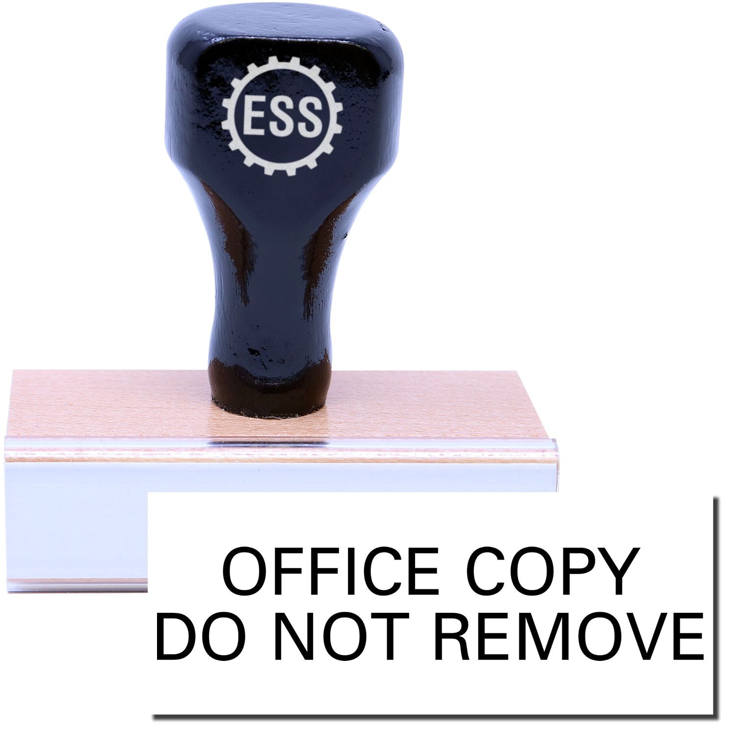 A stock office rubber stamp with a stamped image showing how the text OFFICE COPY DO NOT REMOVE in a large font is displayed after stamping.