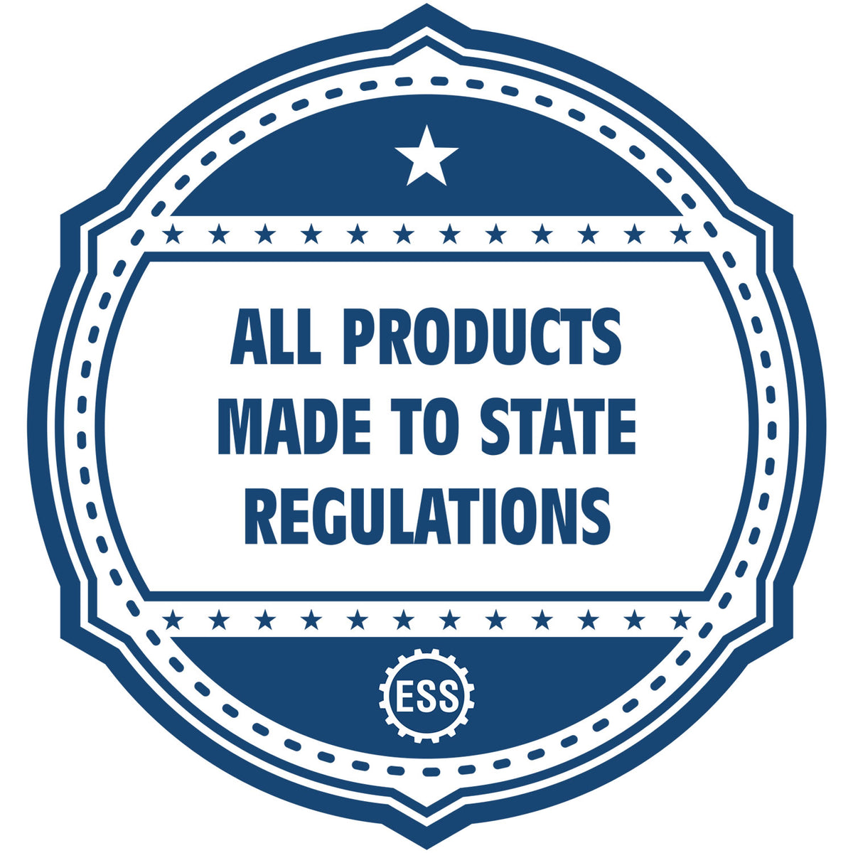 An icon or badge element for the Slim Pre-Inked State Seal Notary Stamp for New Jersey showing that this product is made in compliance with state regulations.