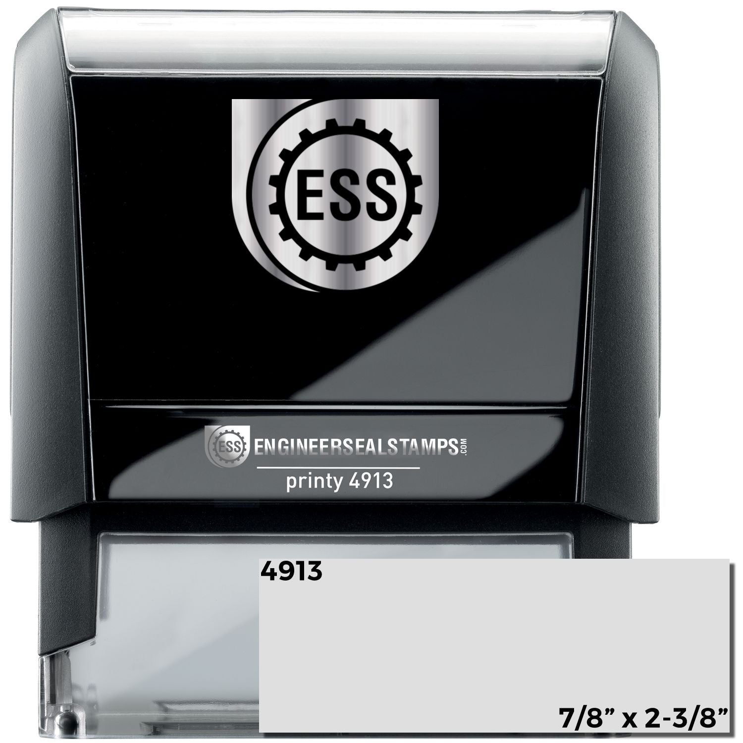 Custom Self Inking Stamp Trodat 4913 Size 7/8 x 2-3/8, a versatile office tool with black handle and red stamp pad.