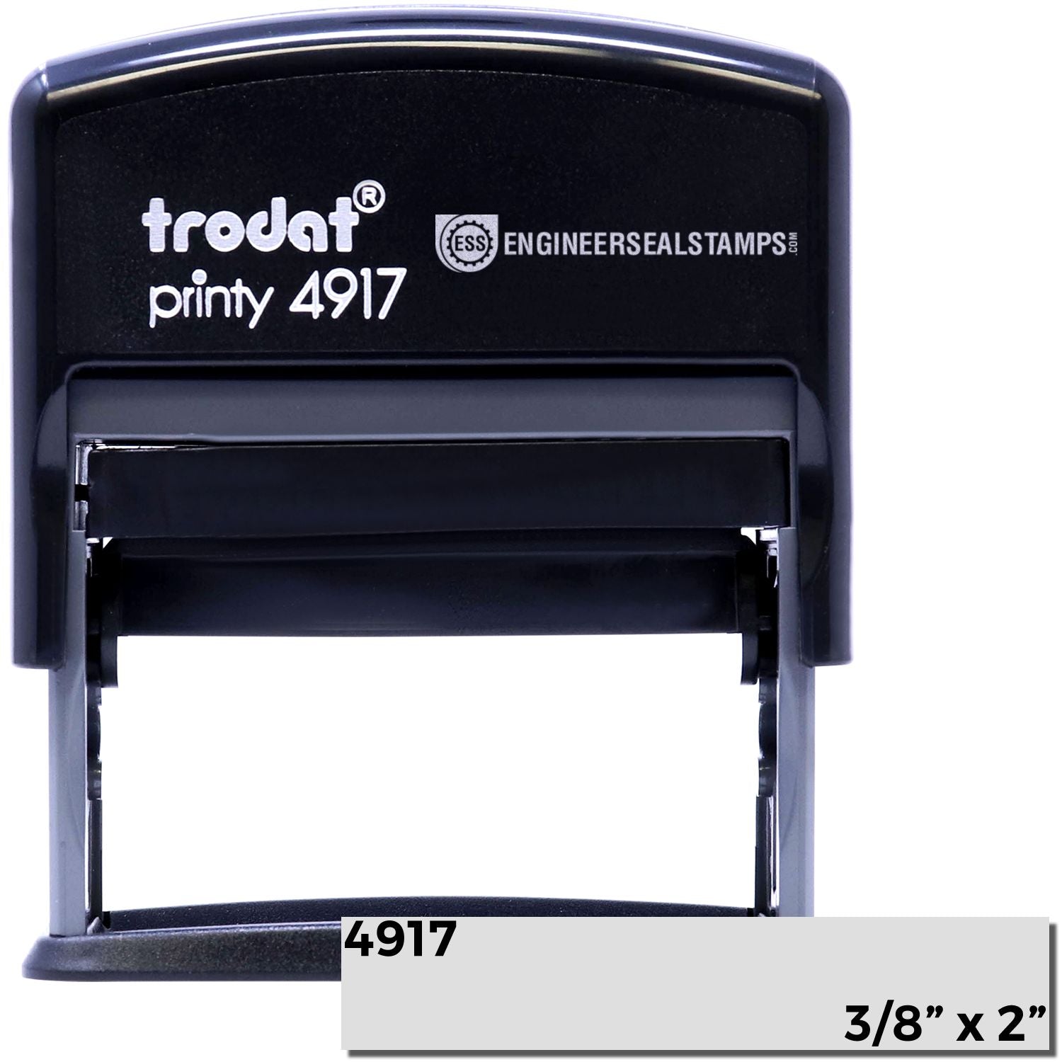 Custom Self Inking Stamp Trodat 4917 Size 3/8 x 2, black casing, with trodat printy 4917 and ENGINEERSEALSTAMPS text on the top.
