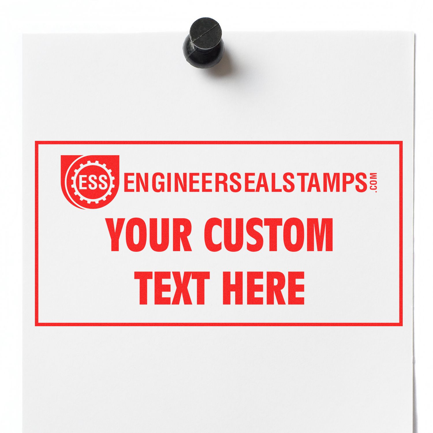 MaxLight XL2-75 Custom Pre-Inked Business Stamp 1/2 x 1-11/16 in use, stamping a document. Ideal for office use, personalized stamps, and professional branding.