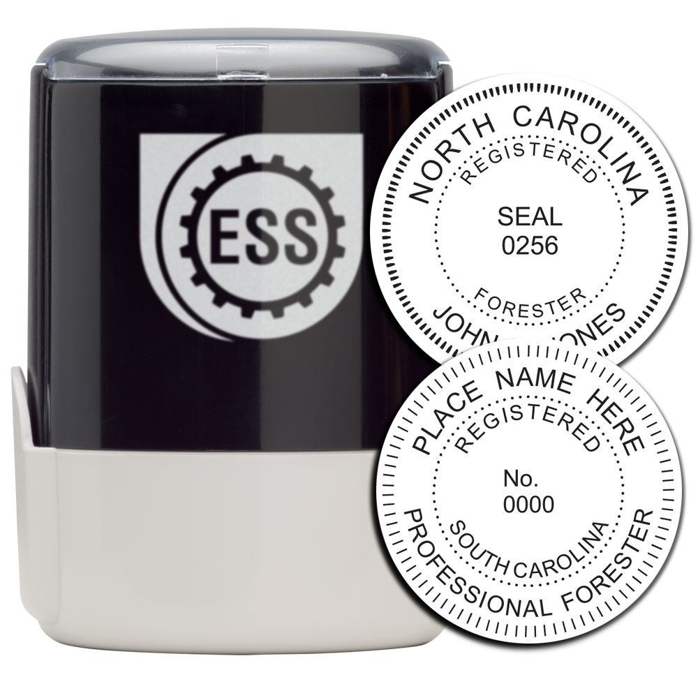 Forester Self Inking Rubber Stamp of Seal with a black and white design, featuring customizable text for professional use.