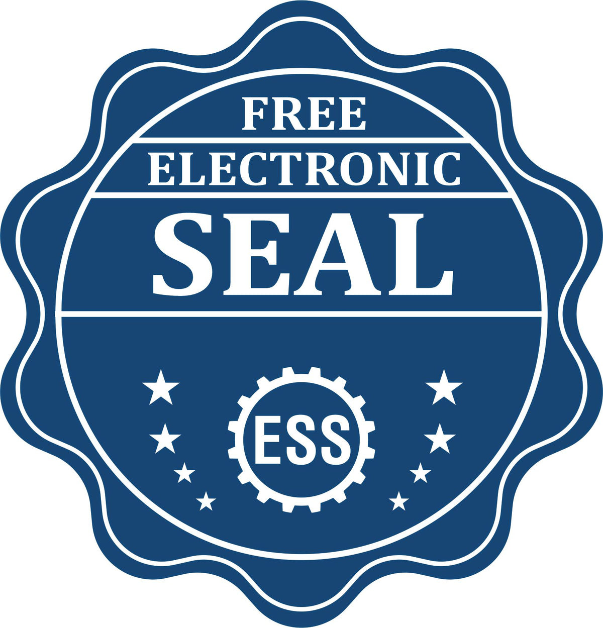 A badge showing a free electronic seal for the Self-Inking State Seal Ohio Notary Stamp with stars and the ESS gear on the emblem.
