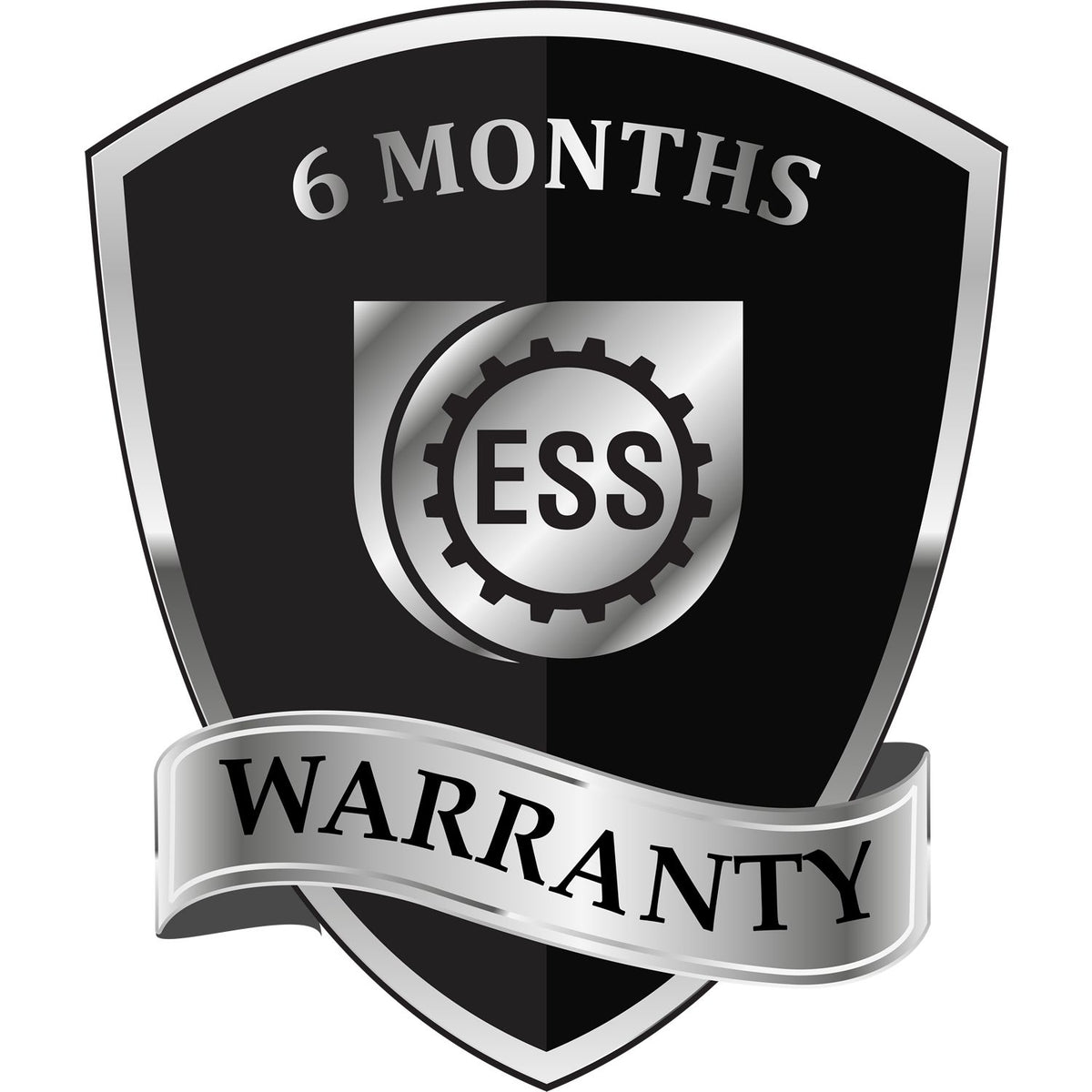 A black and silver badge or emblem showing warranty information for the New Jersey Professional Geologist Seal Stamp