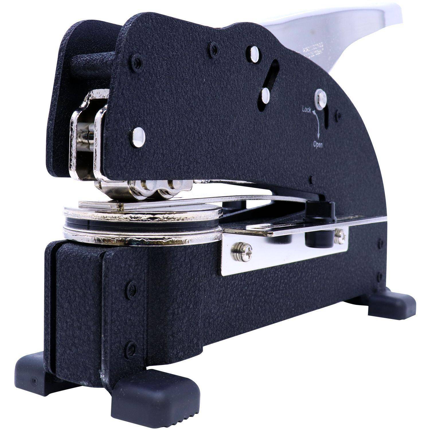 Engineering Geologist Extended Long Reach Desk Seal Embosser in black, featuring a sturdy metal construction with a long reach arm, designed for precise embossing tasks.