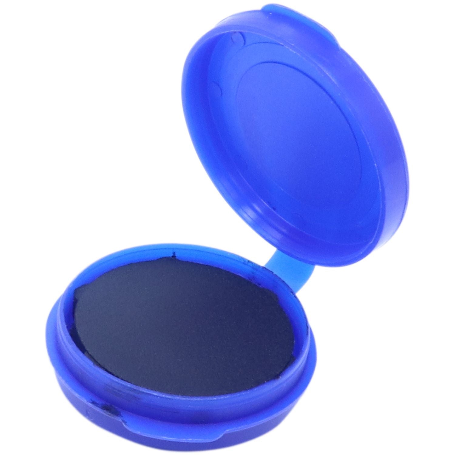 Blue Notary Fingerprint Pad with an open lid, revealing the black ink pad inside, used for capturing fingerprints for notary purposes.