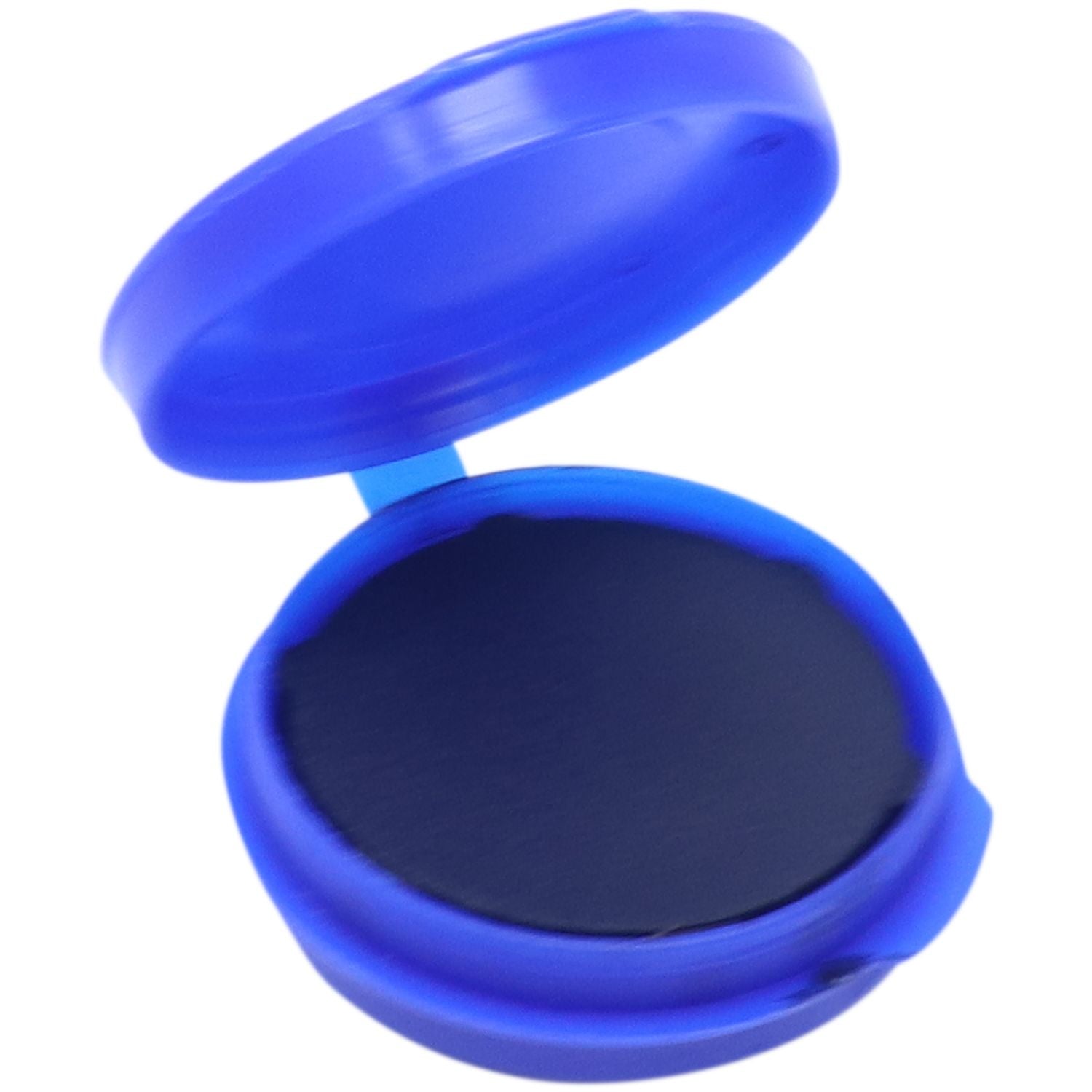 Blue Notary Fingerprint Pad with an open lid, revealing the black ink pad inside, used for capturing fingerprints for notary purposes.