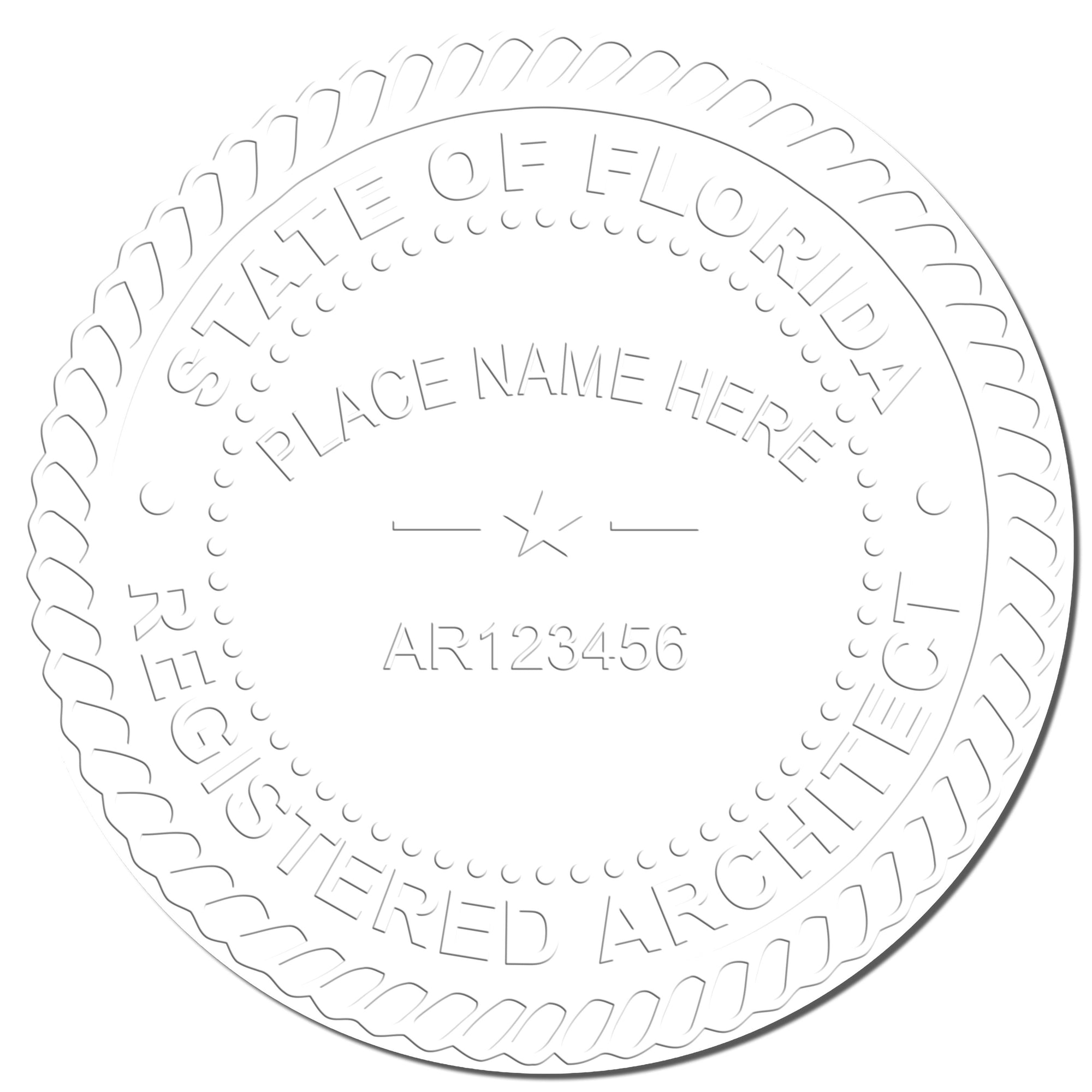 The main image for the State of Florida Long Reach Architectural Embossing Seal depicting a sample of the imprint and electronic files