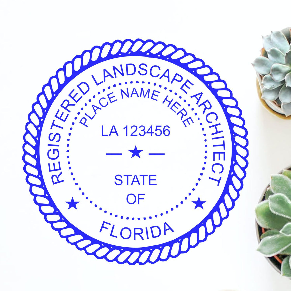The Slim Pre-Inked Florida Landscape Architect Seal Stamp stamp impression comes to life with a crisp, detailed photo on paper - showcasing true professional quality.