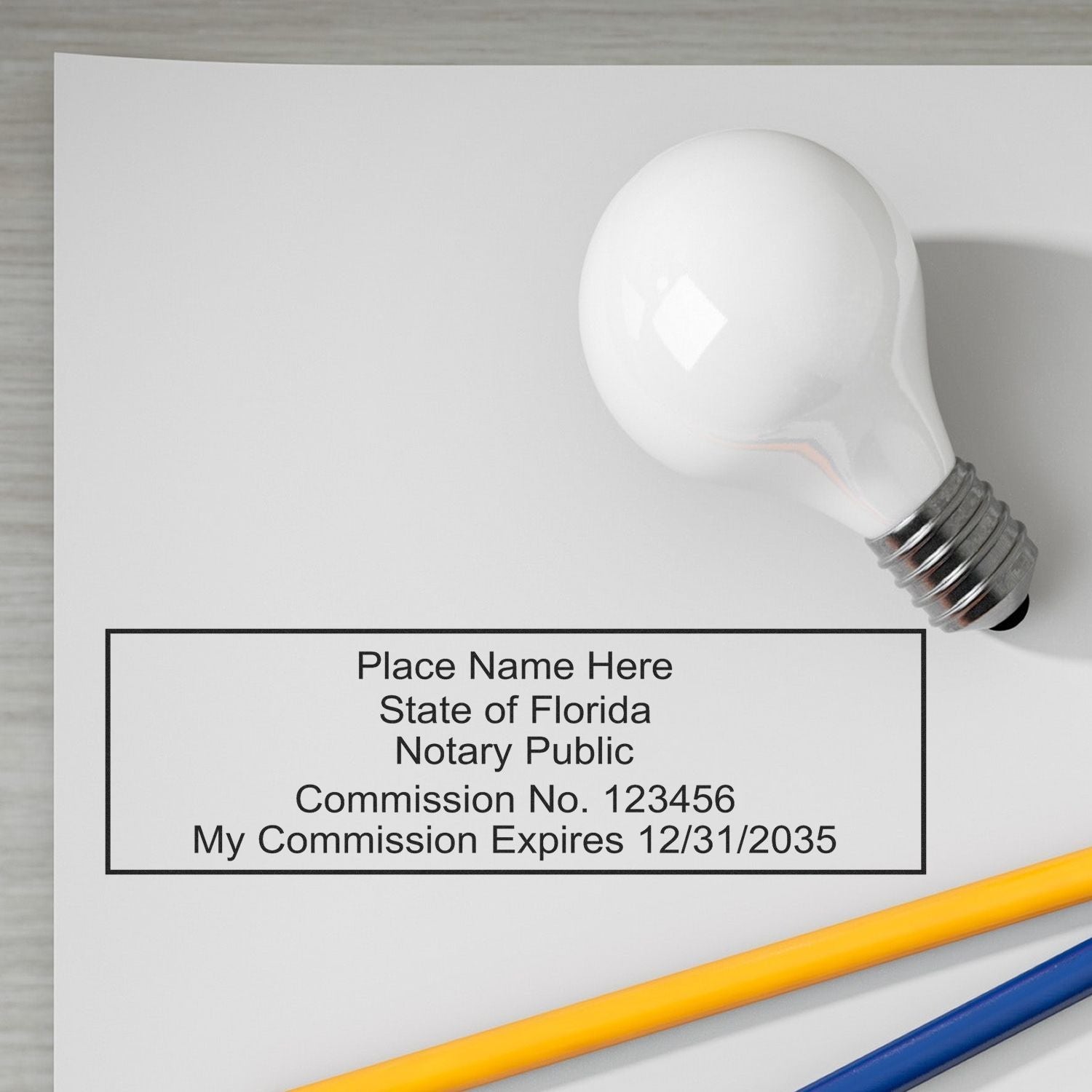 Florida Rectangular Digital Notary Seal in use photo showing a stamped imprint of the Florida Rectangular Digital Notary Seal