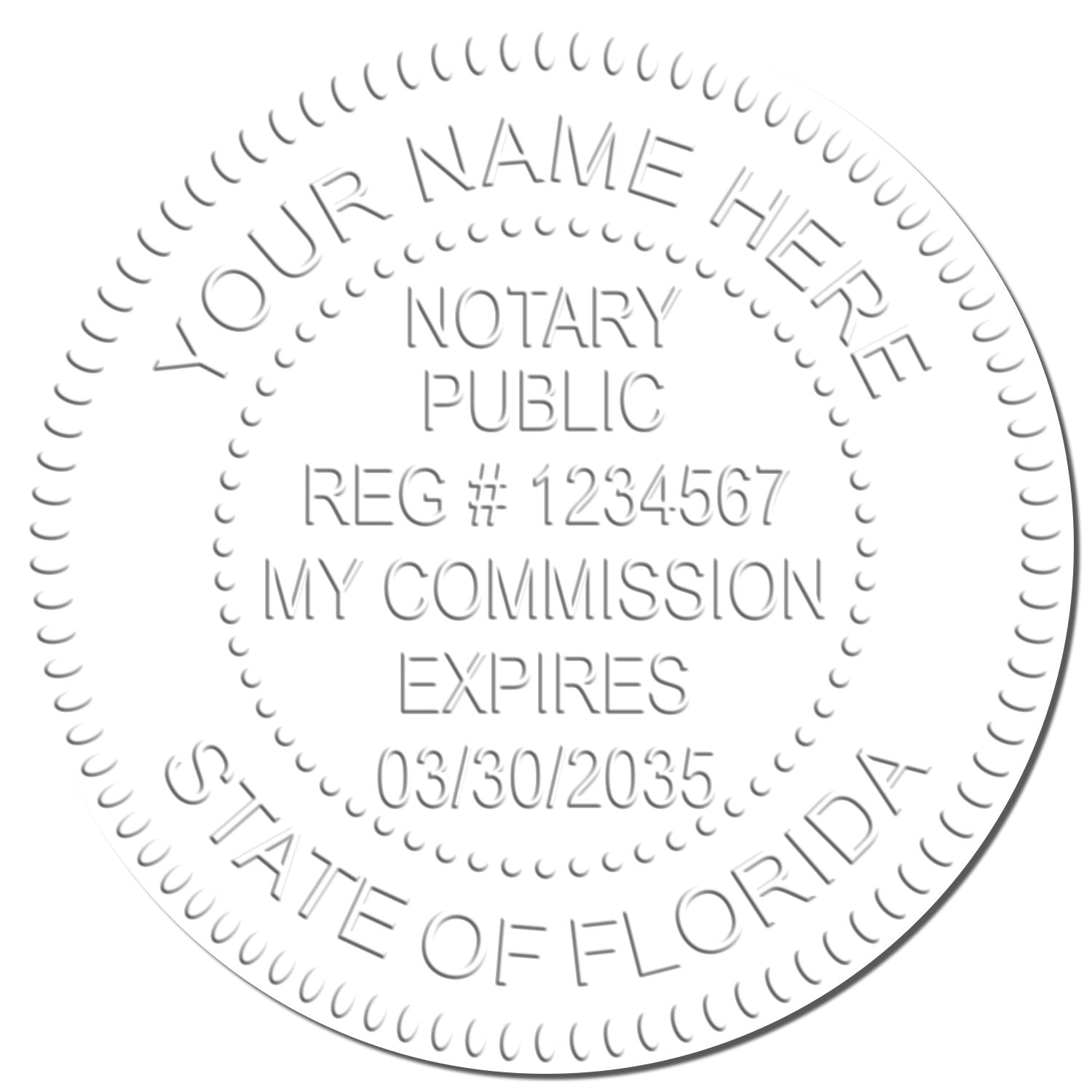 Another Example of a stamped impression of the Florida Desk Notary Public Seal on a piece of office paper.