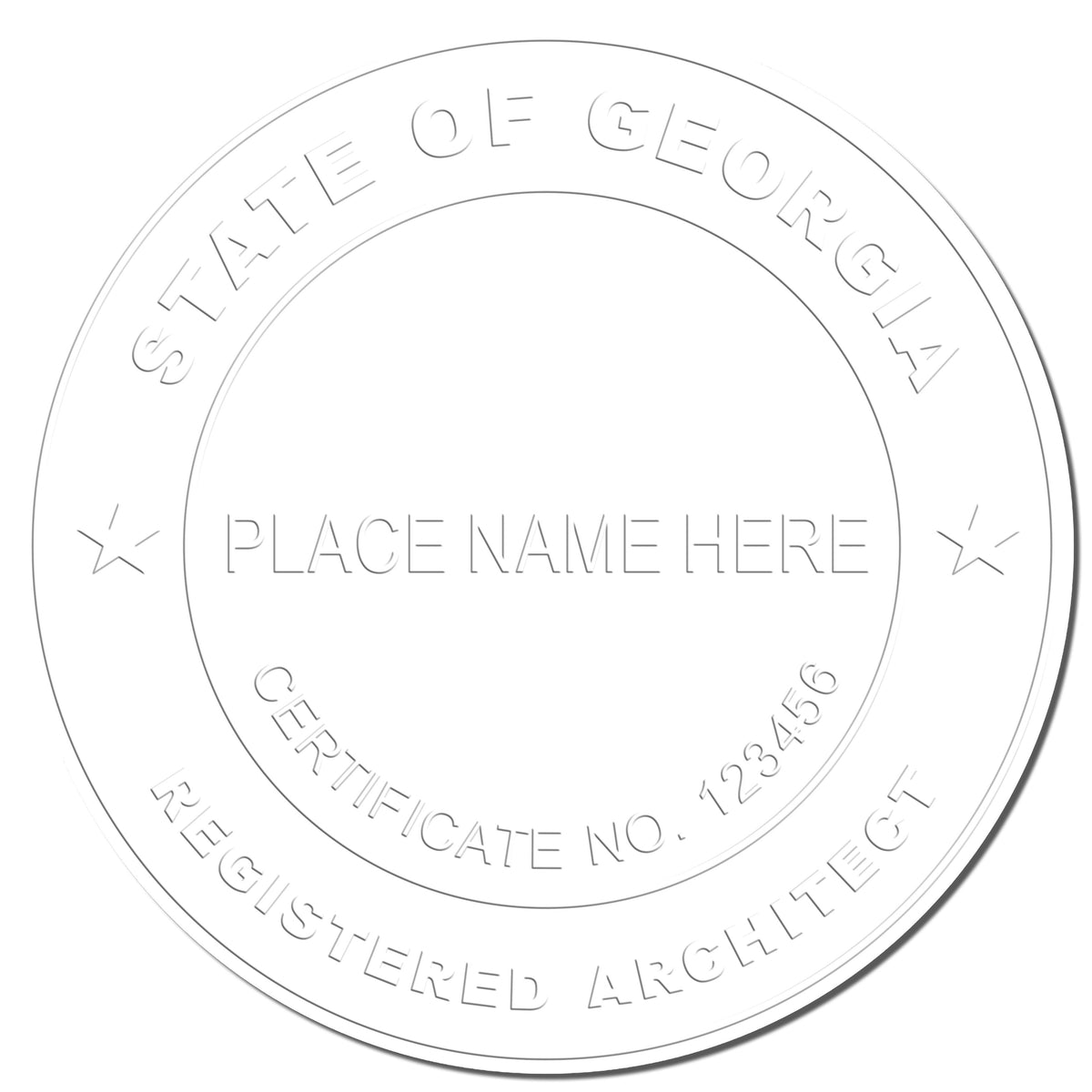 A photograph of the Handheld Georgia Architect Seal Embosser stamp impression reveals a vivid, professional image of the on paper.