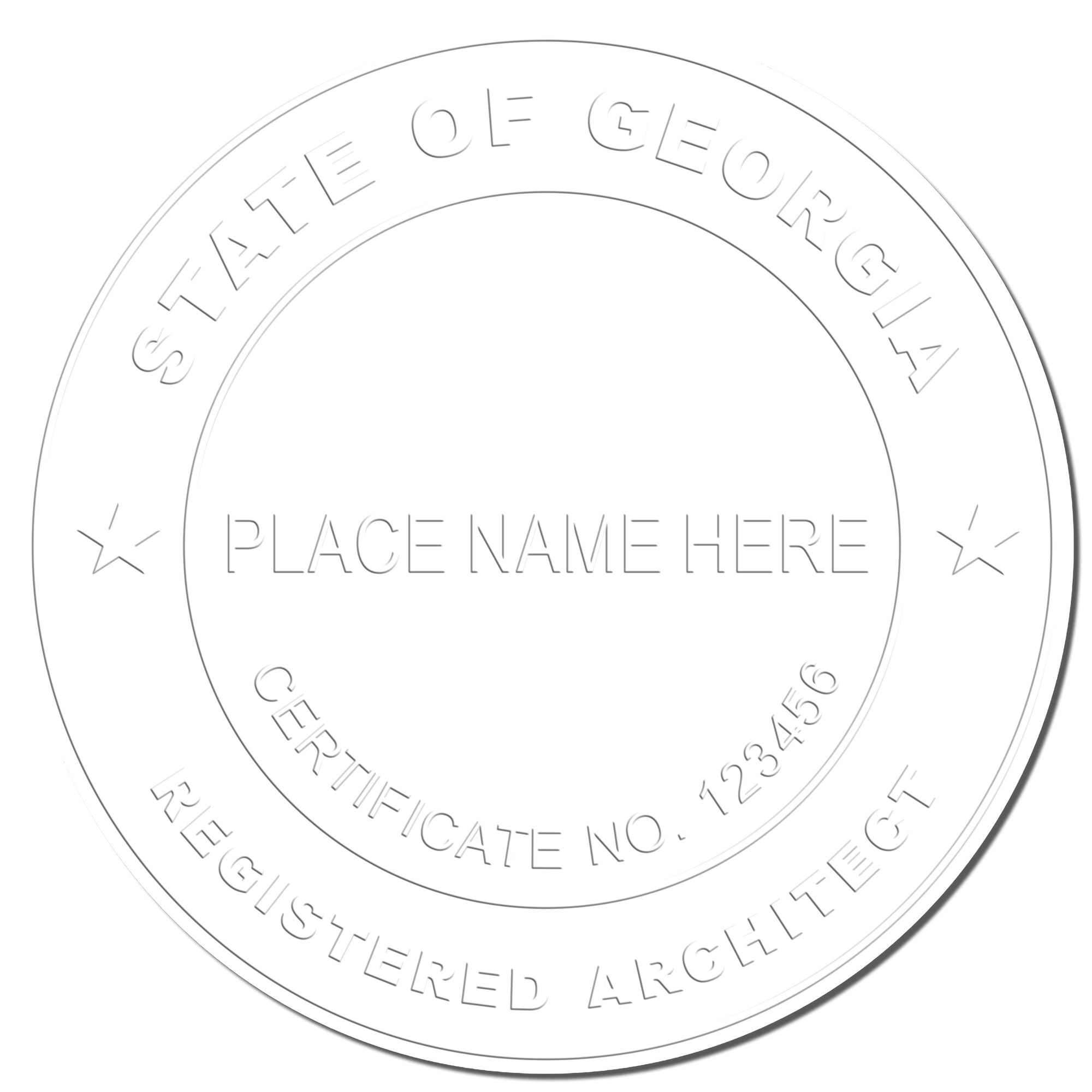 The main image for the State of Georgia Long Reach Architectural Embossing Seal depicting a sample of the imprint and electronic files