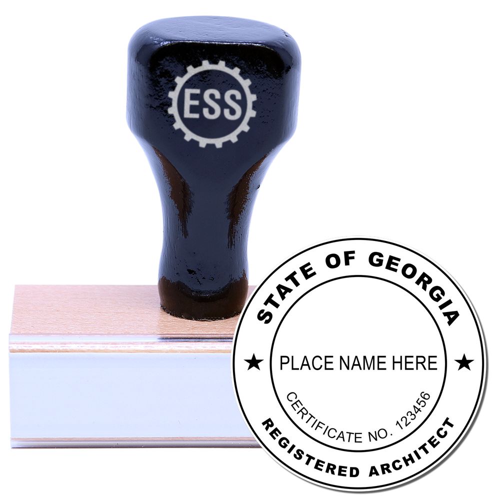 Georgia Architect Seal Stamp with a wooden handle and rubber base, featuring the State of Georgia registered architect seal.