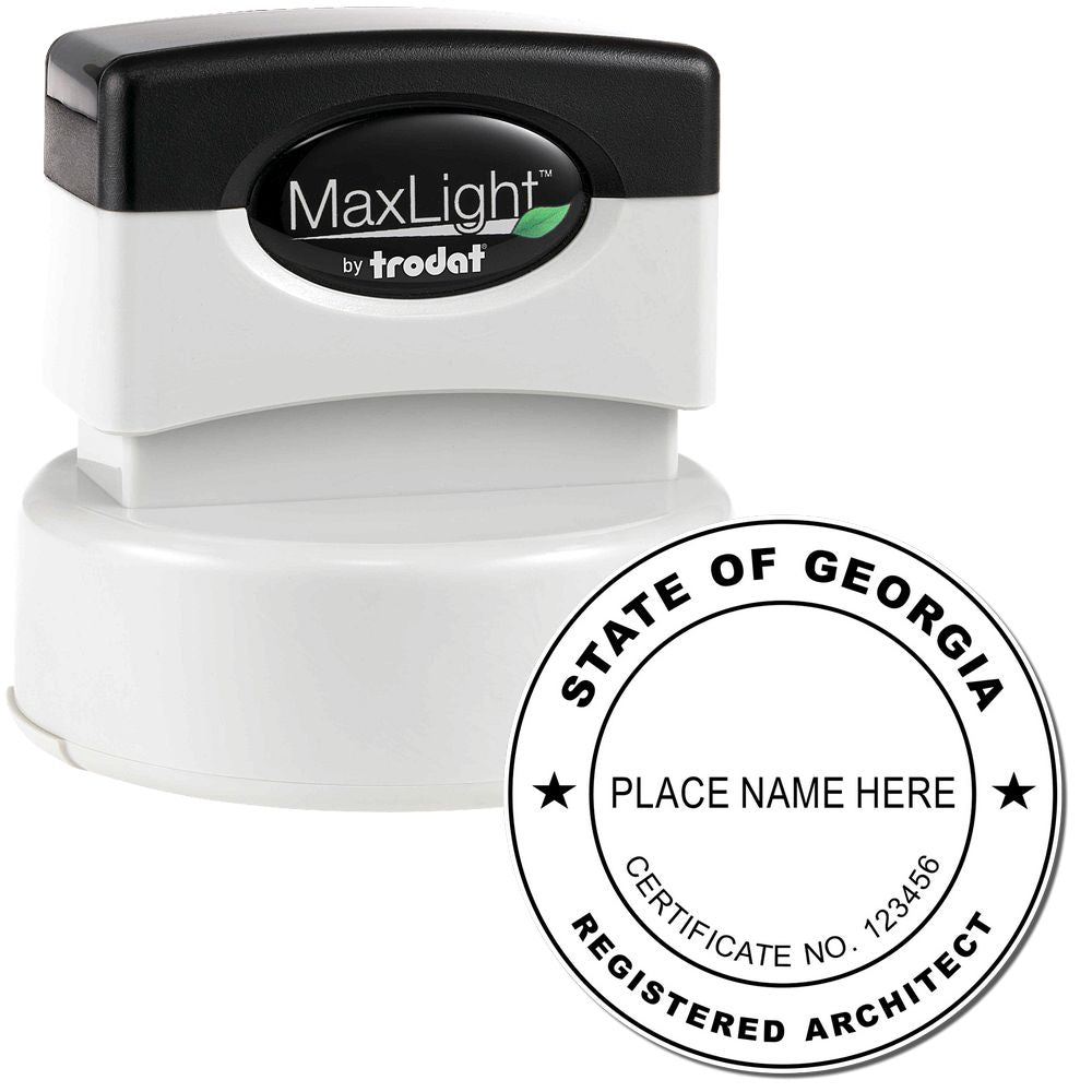 Premium MaxLight Pre-Inked Georgia Architectural Stamp with a black and white design, featuring a round stamp imprint for registered architects.