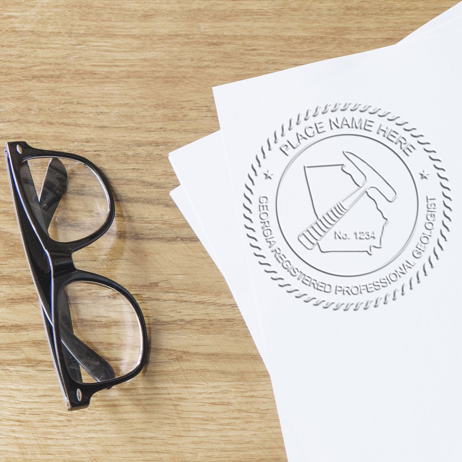 A photograph of the Gift Georgia Geologist Seal stamp impression reveals a vivid, professional image of the on paper.