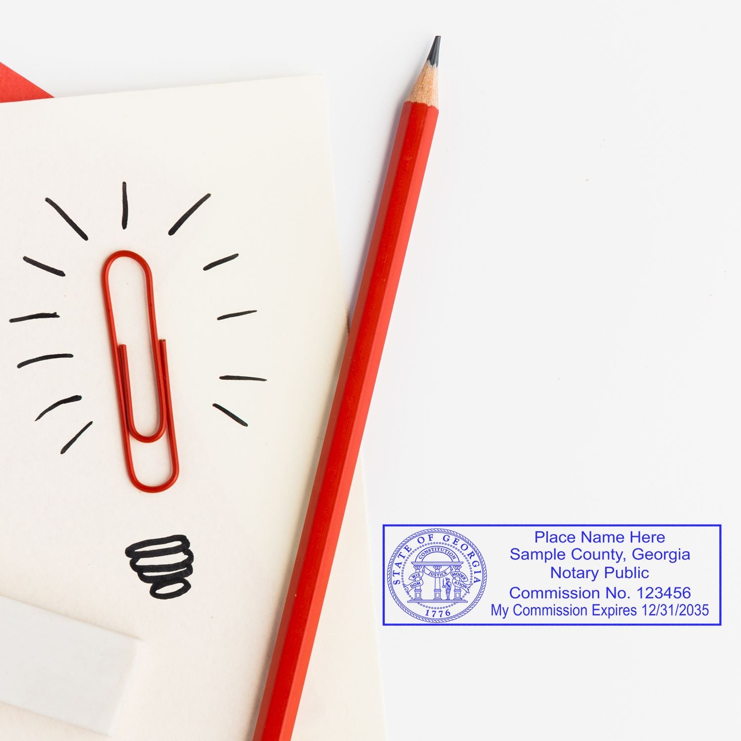 The Georgia Rectangular Digital Notary Seal stamp impression comes to life with a crisp, detailed photo on paper - showcasing true professional quality.