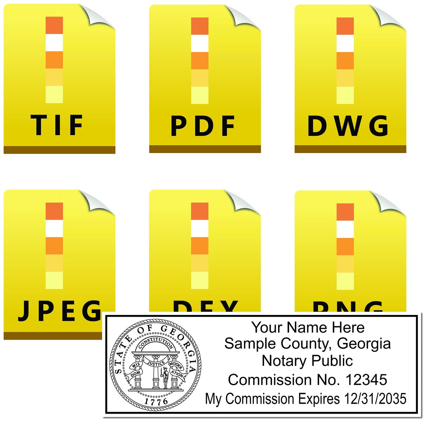 The main image for the Georgia Rectangular Digital Notary Seal depicting a sample of the imprint and electronic files