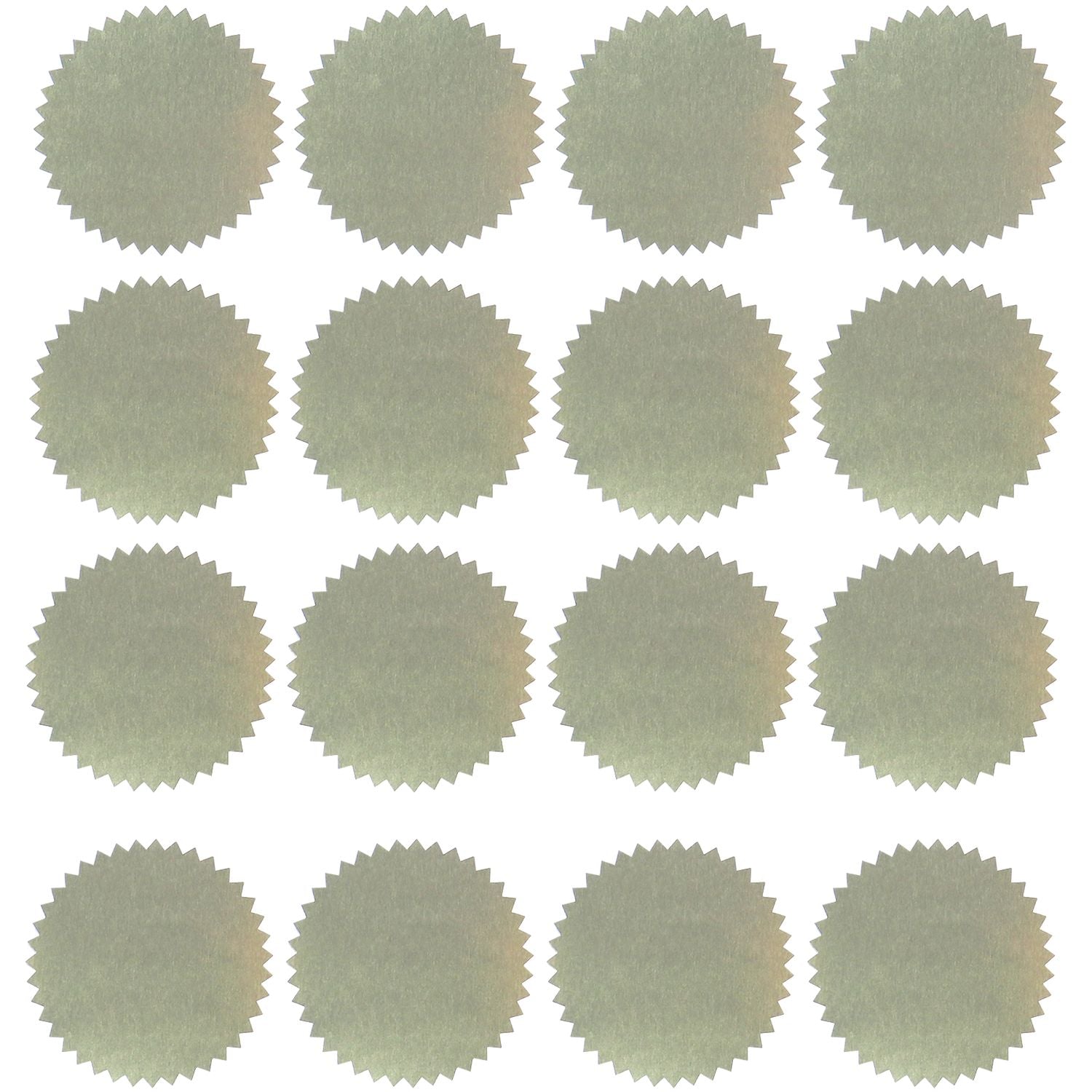 Gold Notarial Seals Pack of 40 displayed in a grid pattern, each seal is circular with a serrated edge, shown on a white background.