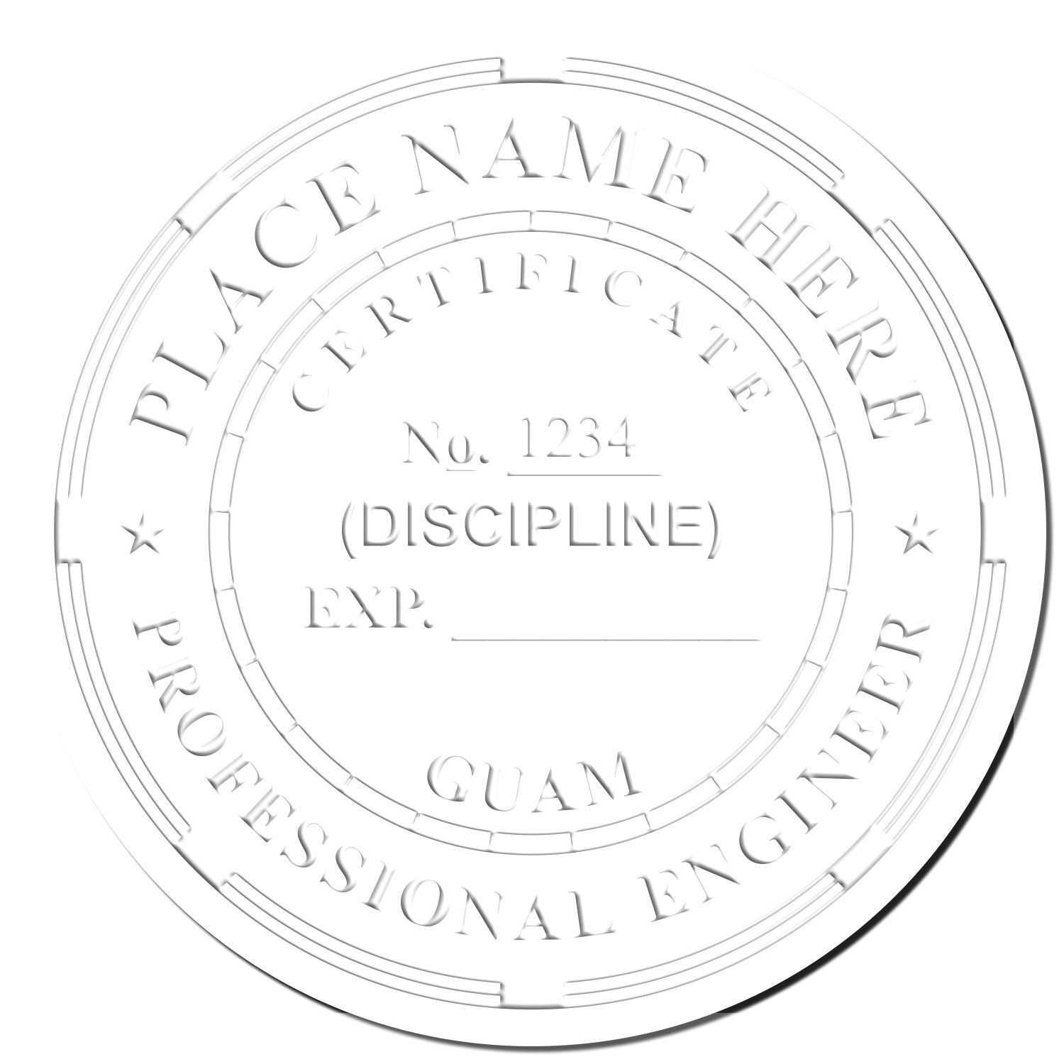 The Soft Guam Professional Engineer Seal stamp impression comes to life with a crisp, detailed photo on paper - showcasing true professional quality.
