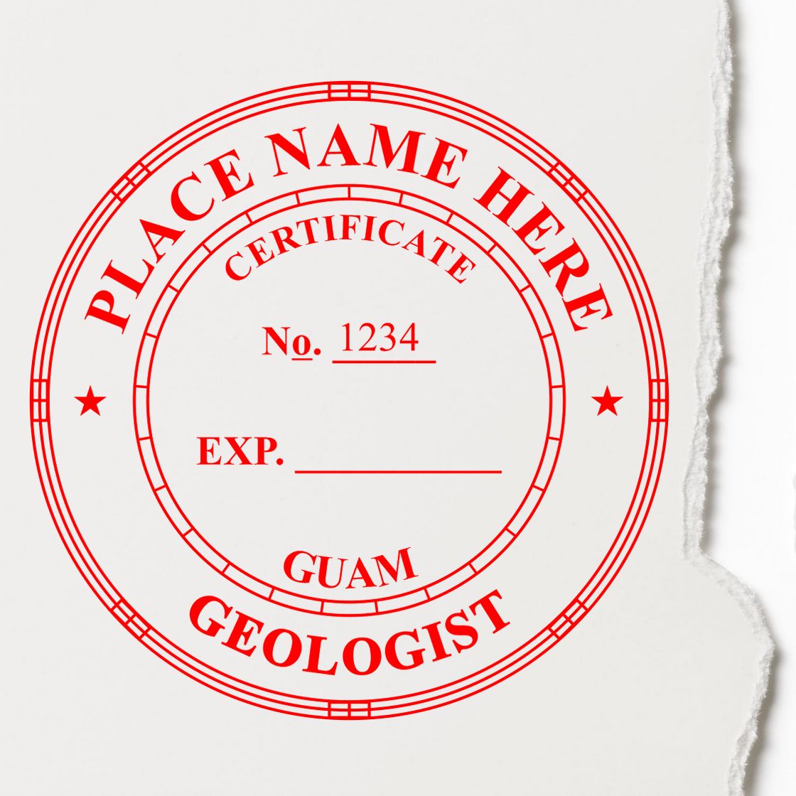 The main image for the Guam Professional Geologist Seal Stamp depicting a sample of the imprint and imprint sample