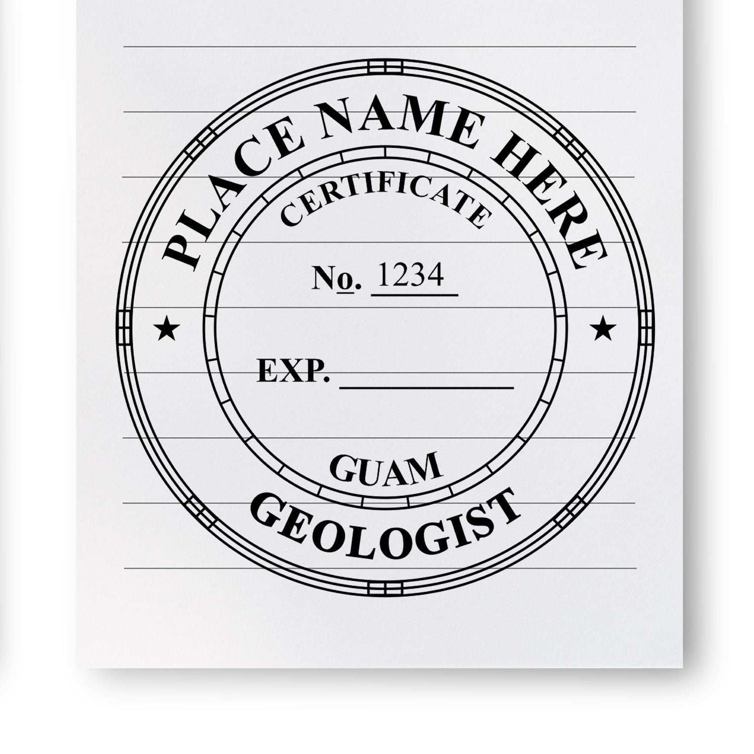 The main image for the Self-Inking Guam Geologist Stamp depicting a sample of the imprint and imprint sample
