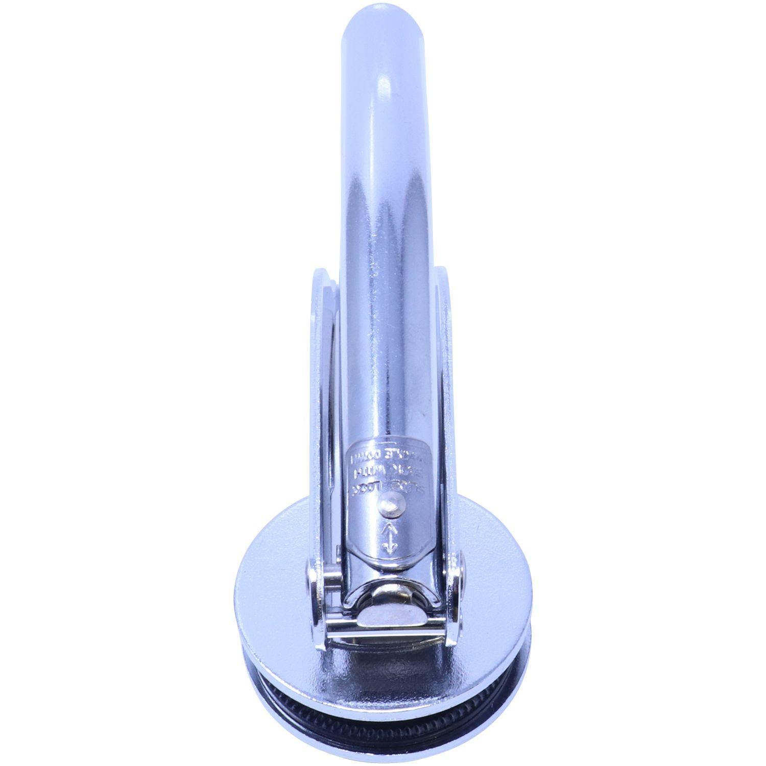 Landscape Architect Handheld Seal Embosser in chrome, front view, angled, showing the embossing mechanism and handle.