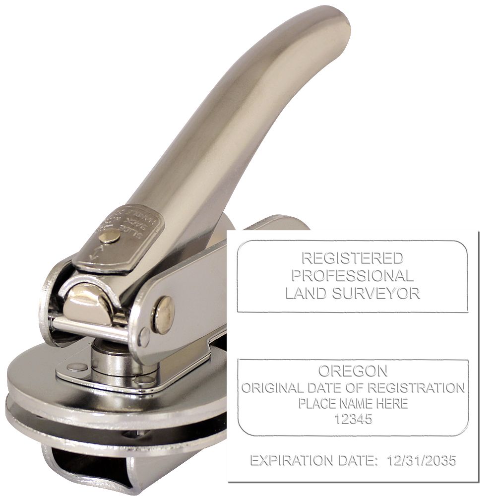The main image for the Handheld Oregon Land Surveyor Seal depicting a sample of the imprint and electronic files