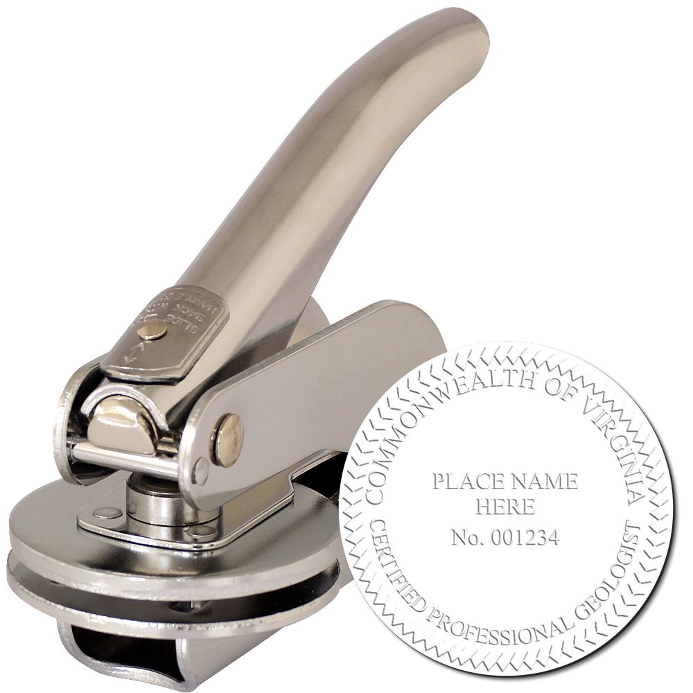 The main image for the Handheld Virginia Professional Geologist Embosser depicting a sample of the imprint and imprint sample