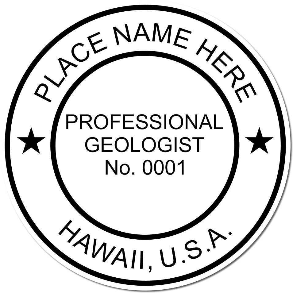 An alternative view of the Premium MaxLight Pre-Inked Hawaii Geology Stamp stamped on a sheet of paper showing the image in use
